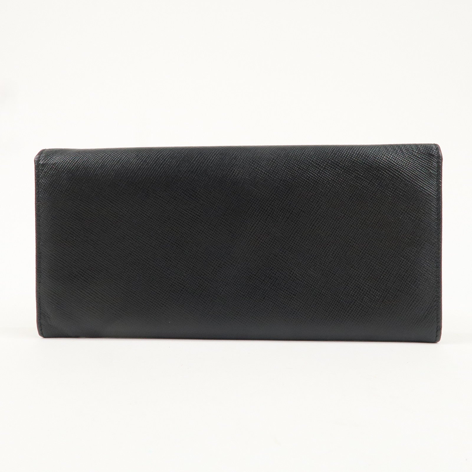 PRADA Logo Saffiano Leather Bi-fold Long Wallet Purse Black