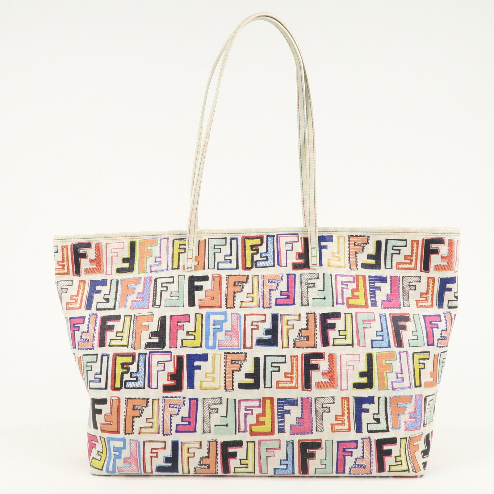 FENDI Zucca Logo Print PVC Tote Bag Multi Color White 8BH185