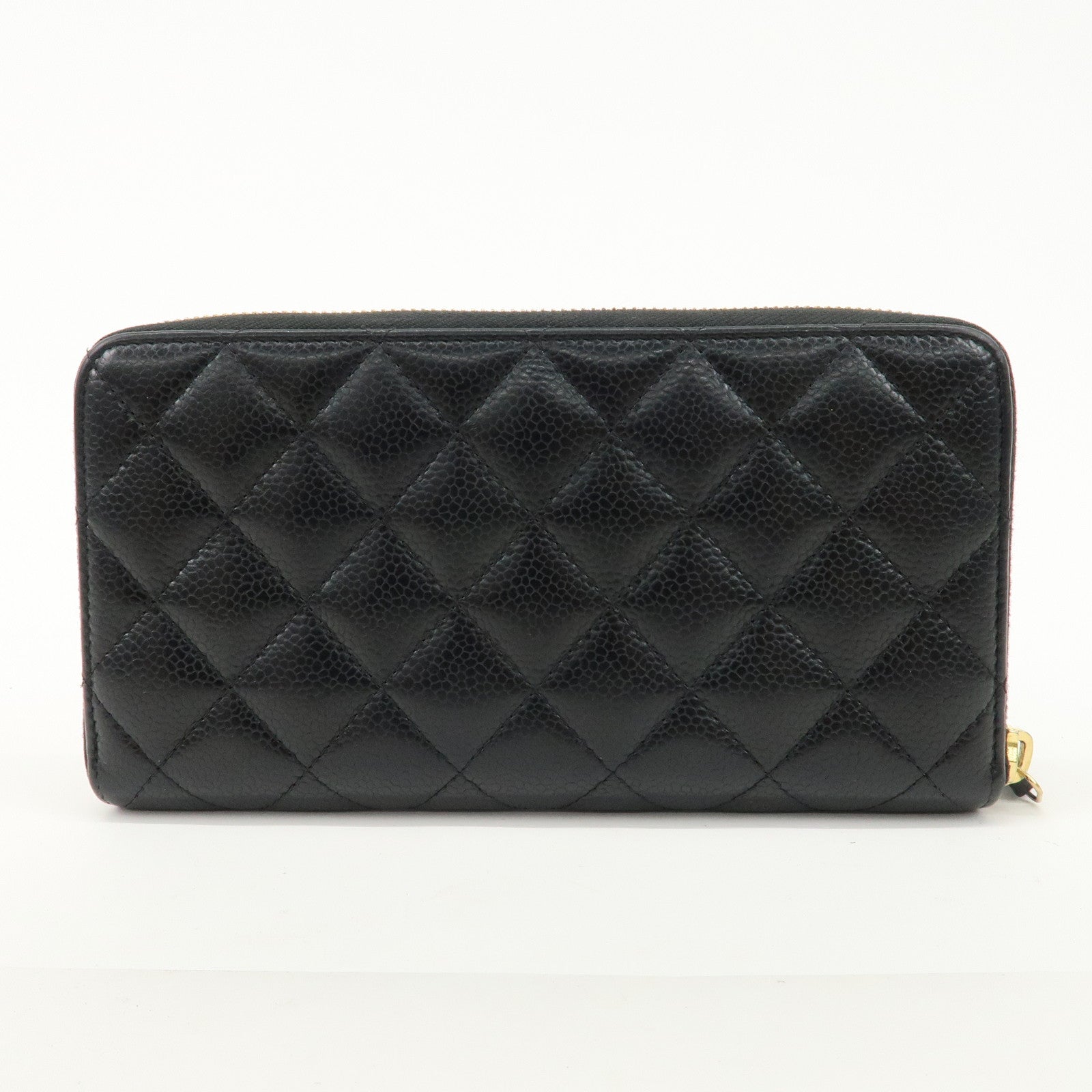 CHANEL Matelasse Caviar Skin Round Zippy Long Wallet Black A50097