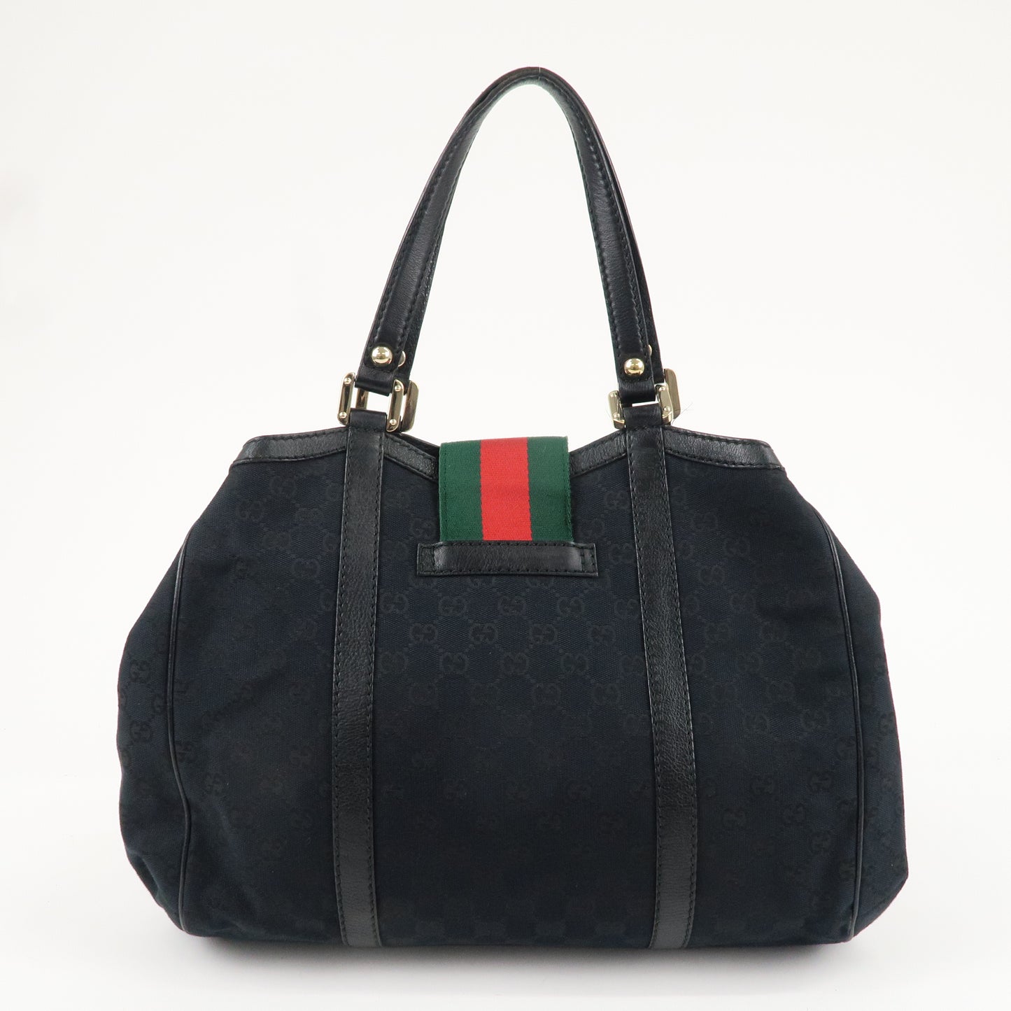 GUCCI Sherry GG Canvas Leather Hand Bag Black 233609