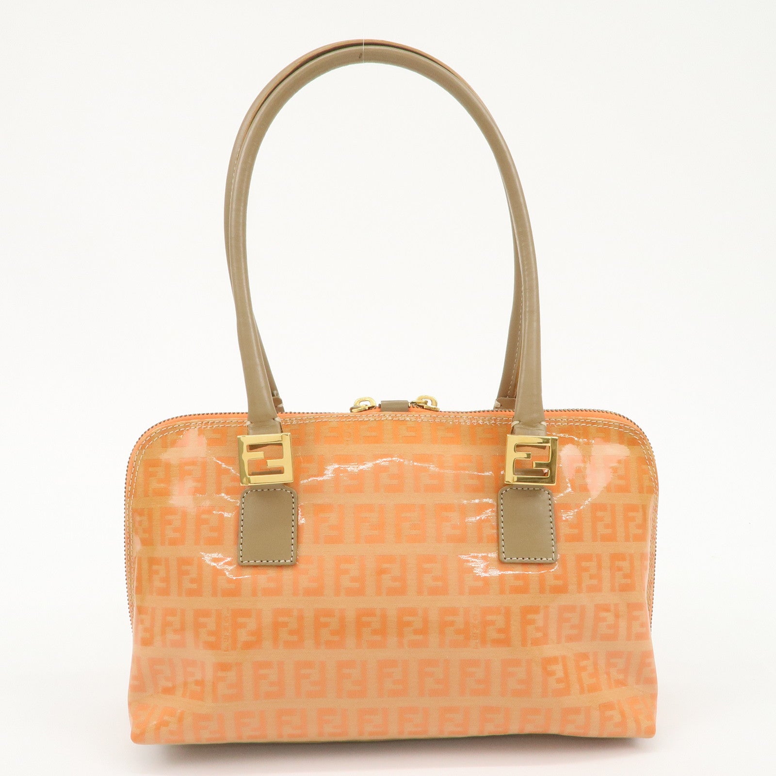 FENDI Zucchino PVC Leather Shoulder Bag Han Bag Beige Orange