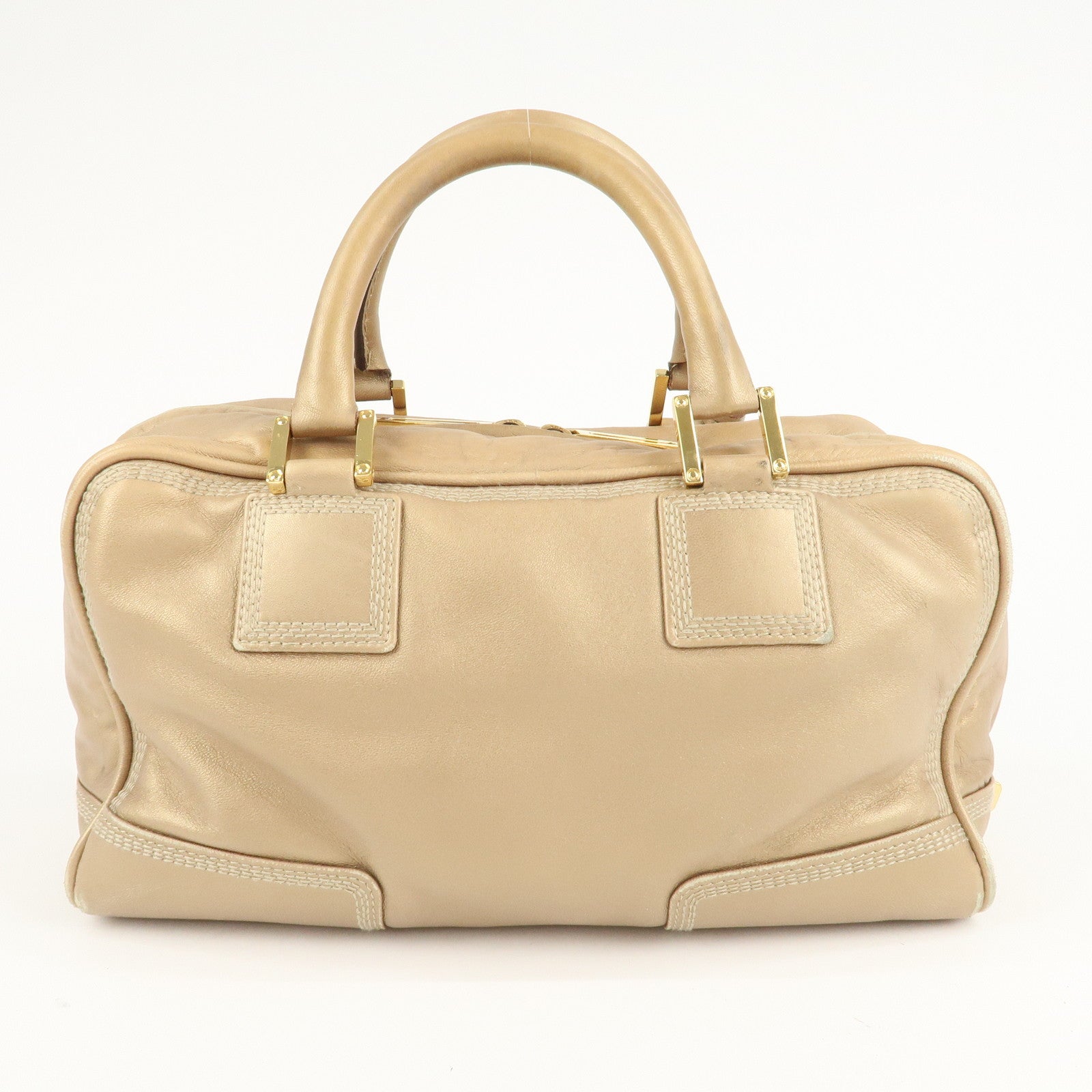 LOEWE Anagram Leather Amazona 28 Hand Bag Boston Bag Gold