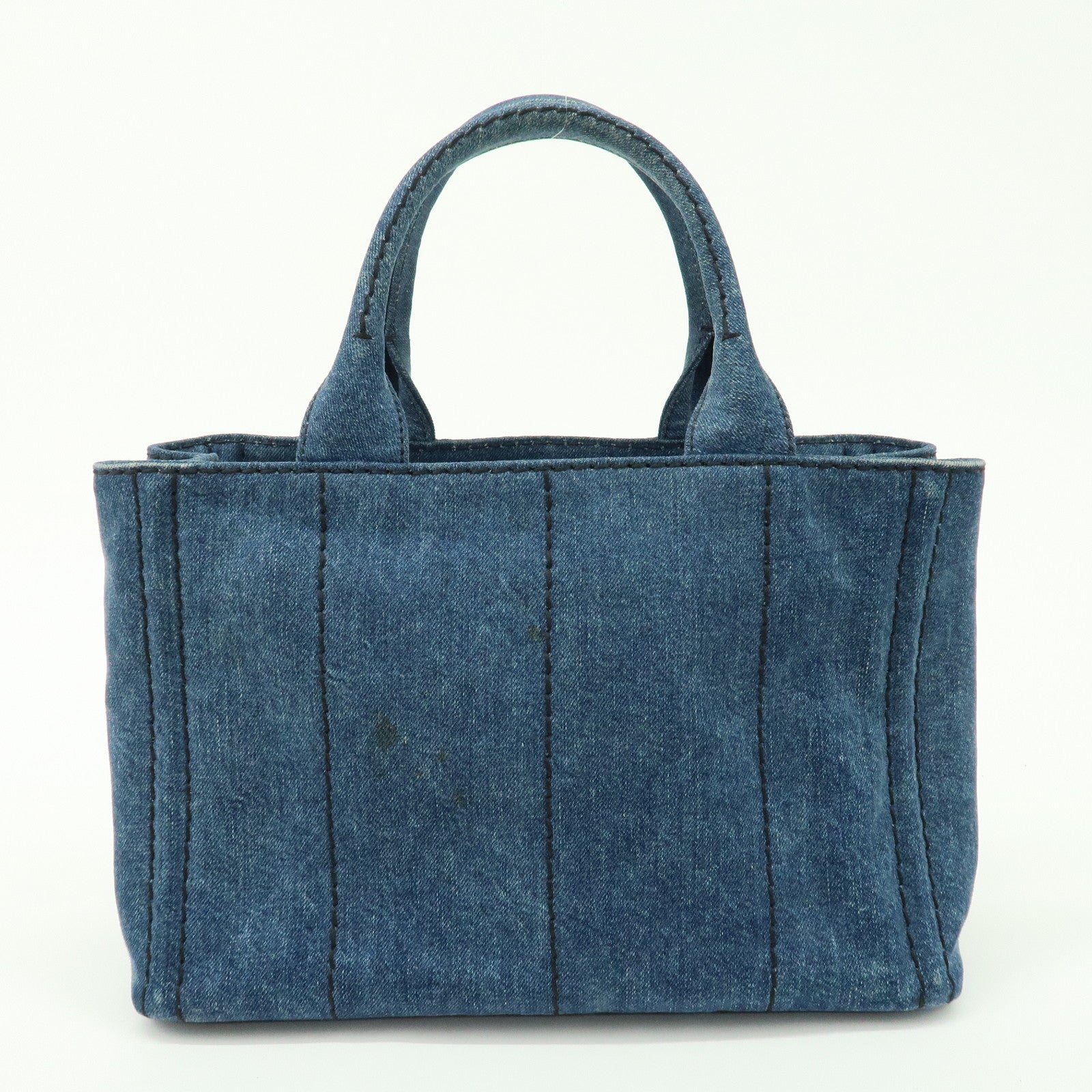 PRADA Logo Canapa Mini Denim Tote Hand Bag Blue 1BG439