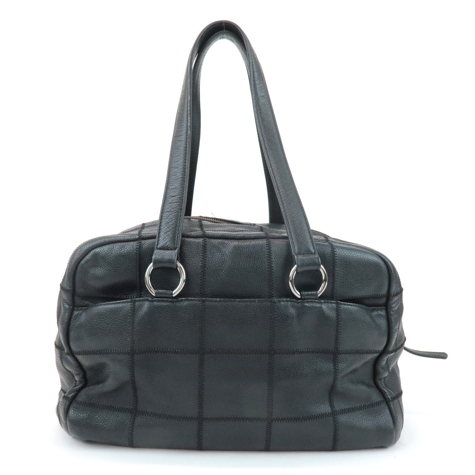 CHANEL Chocolate Bar Caviar Skin Mini Boston Bag Black A26135 Used