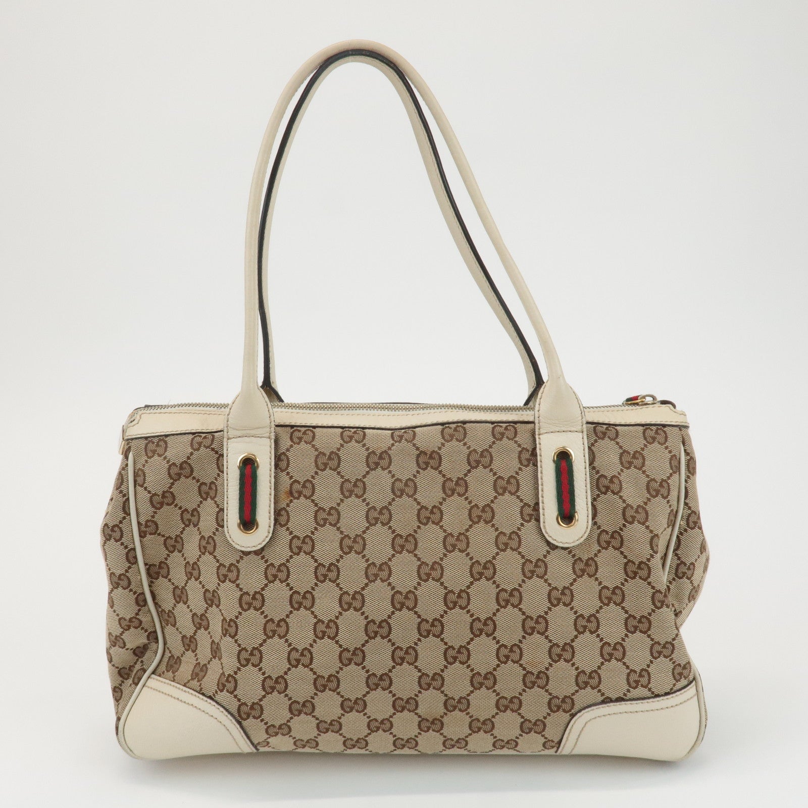 GUCCI Princy Sherry GG Canvas Leather Tote Bag Beige Ivory 177052