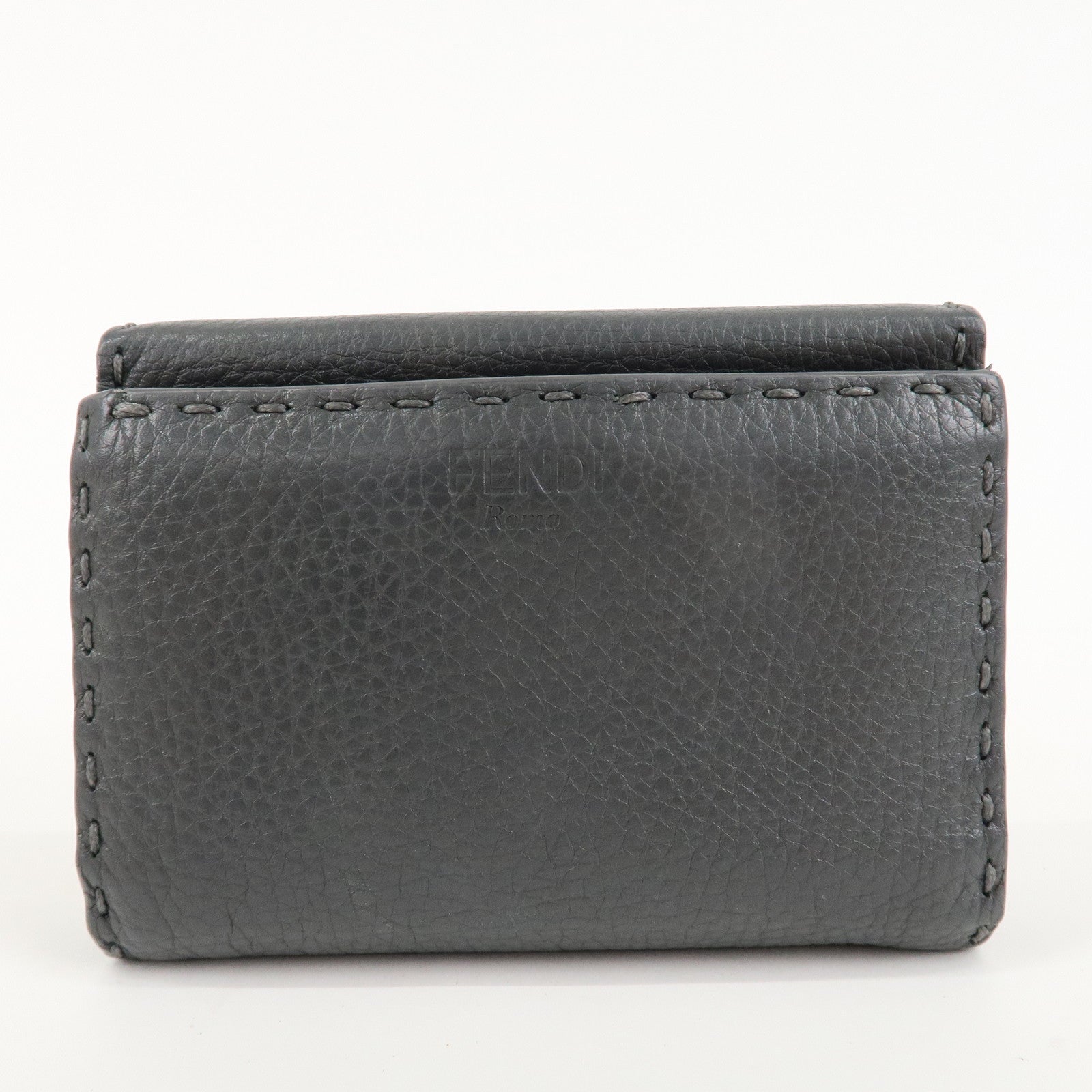 FENDI Selleria Leather Peekaboo Bi-fold Wallet Gray 8M0359