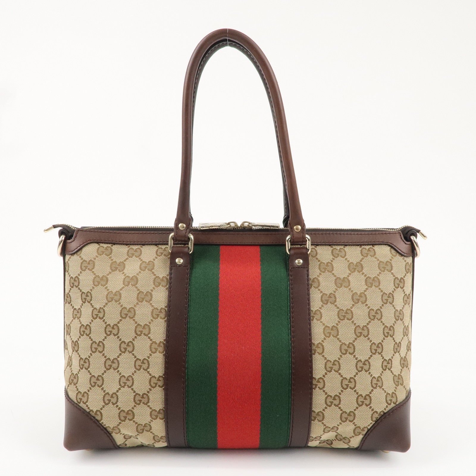 GUCCI Sherry GG Canvas Leather Tote Bag Hand Bag 257341