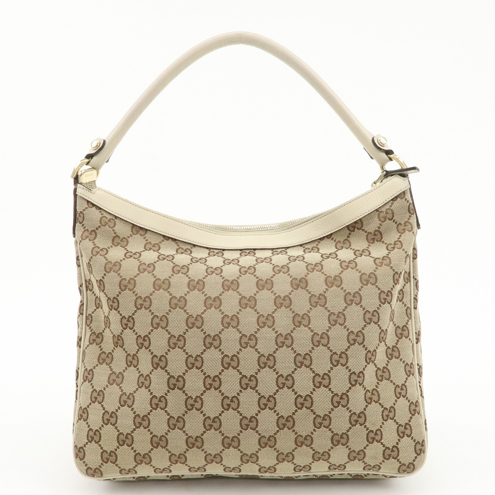 GUCCI GG Canvas Leather Shoulder Bag Beige Ivory 153025