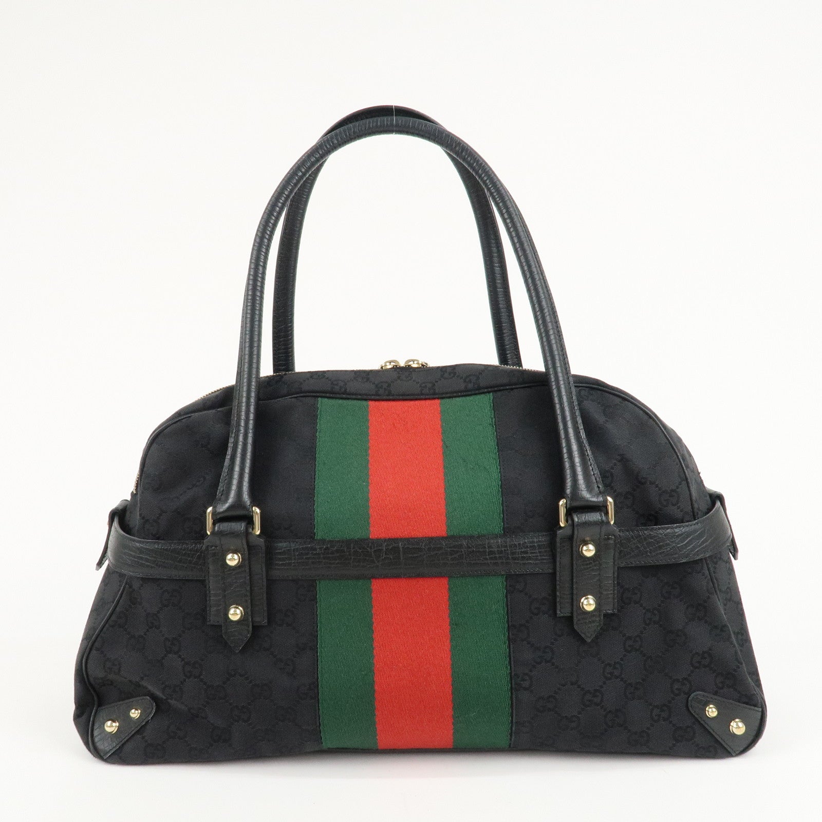 GUCCI Sherry Horsebit GG Canvas Leather Boston Bag 131021