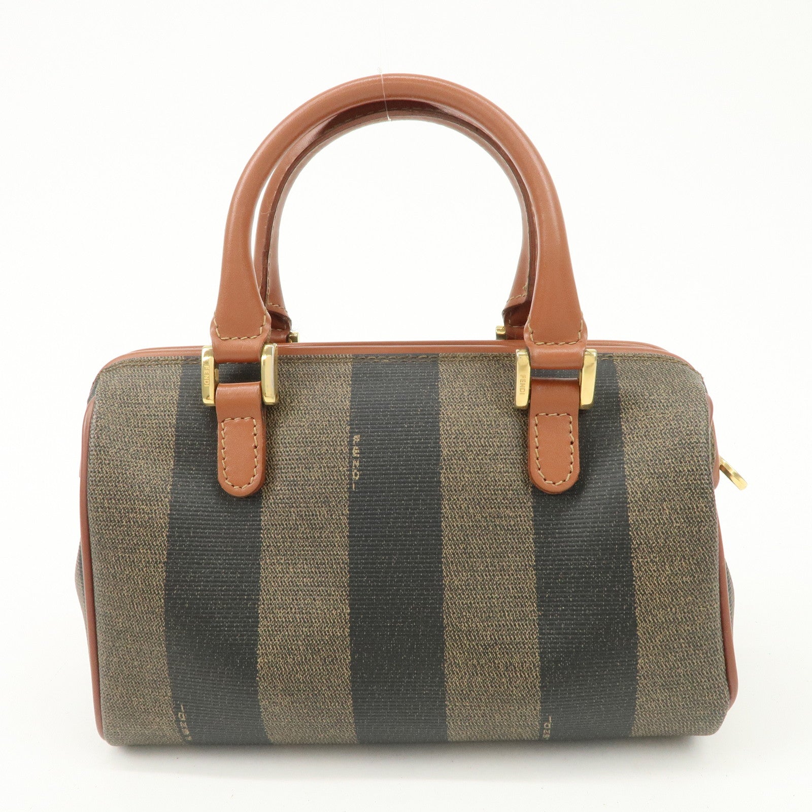 FENDI Pequin PVC Leather 2Way Mini Boston Bag Brown Black Used