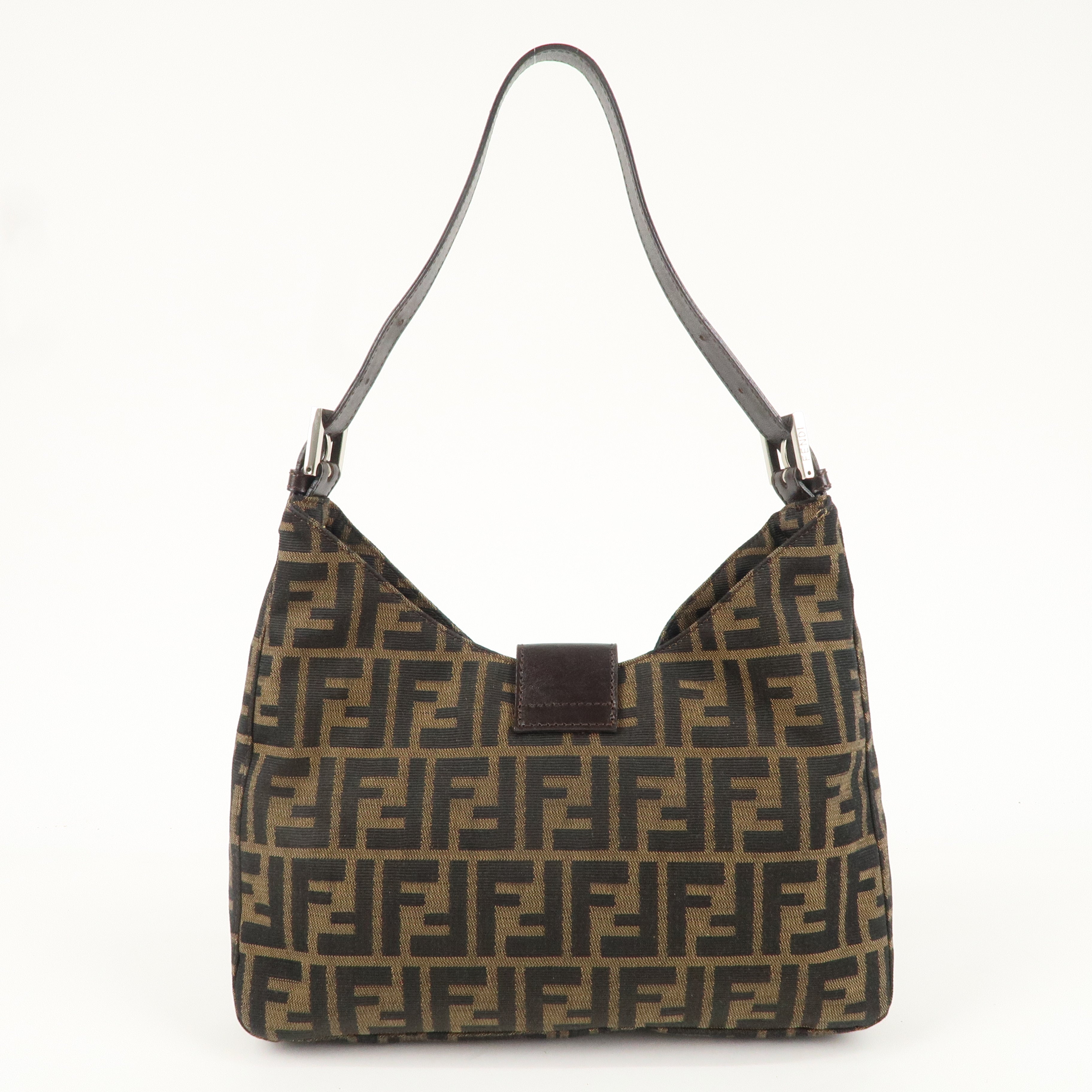 FENDI Zucca Canvas Leather Shoulder Bag Brown Black 26569