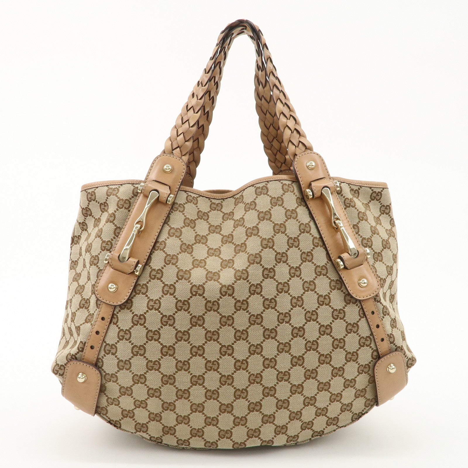 GUCCI Horsebit GG Canvas Leather Tote Bag Beige Light Beige 137621