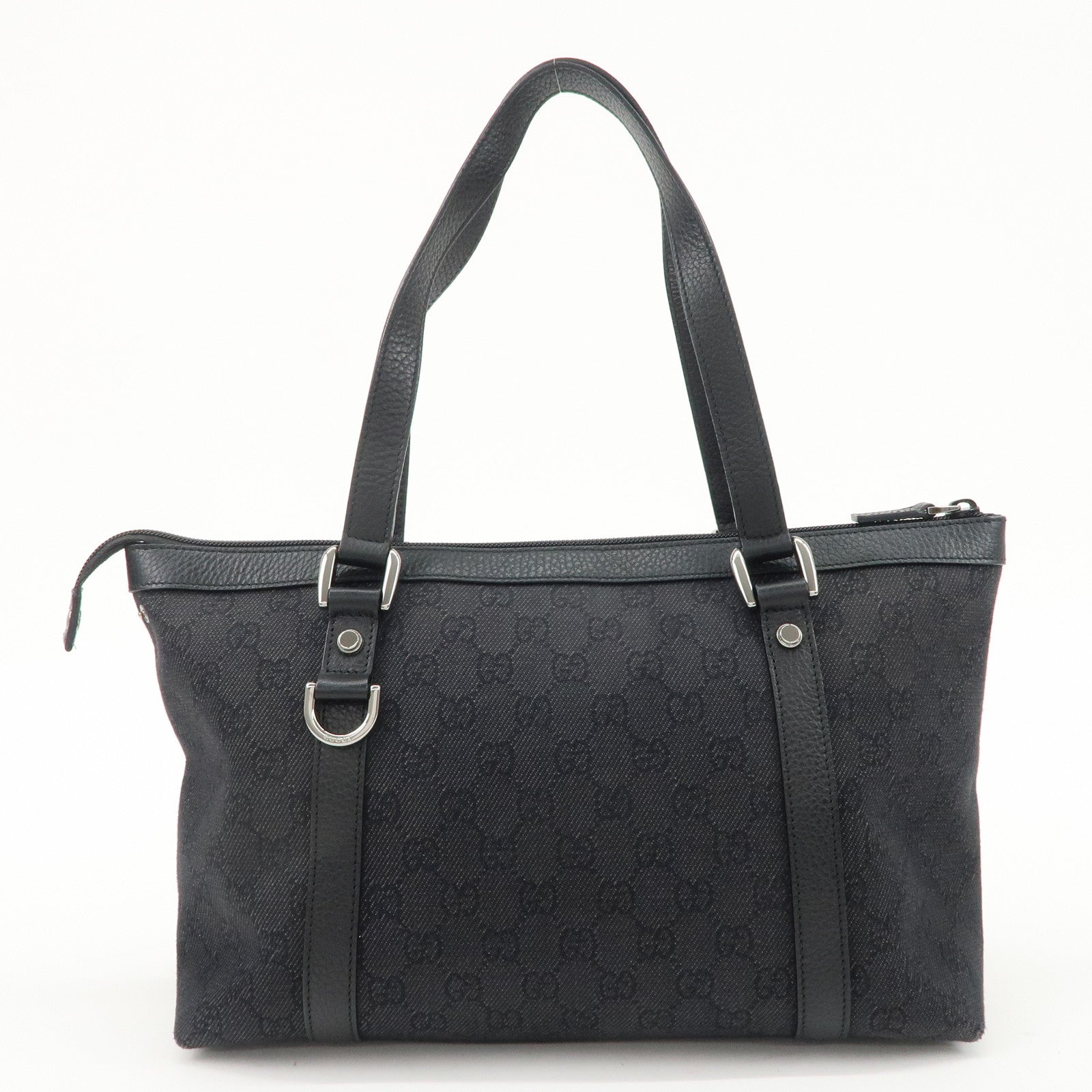 GUCCI Abbey GG Denim Leather Tote Bag Shoulder Bag Black 268640