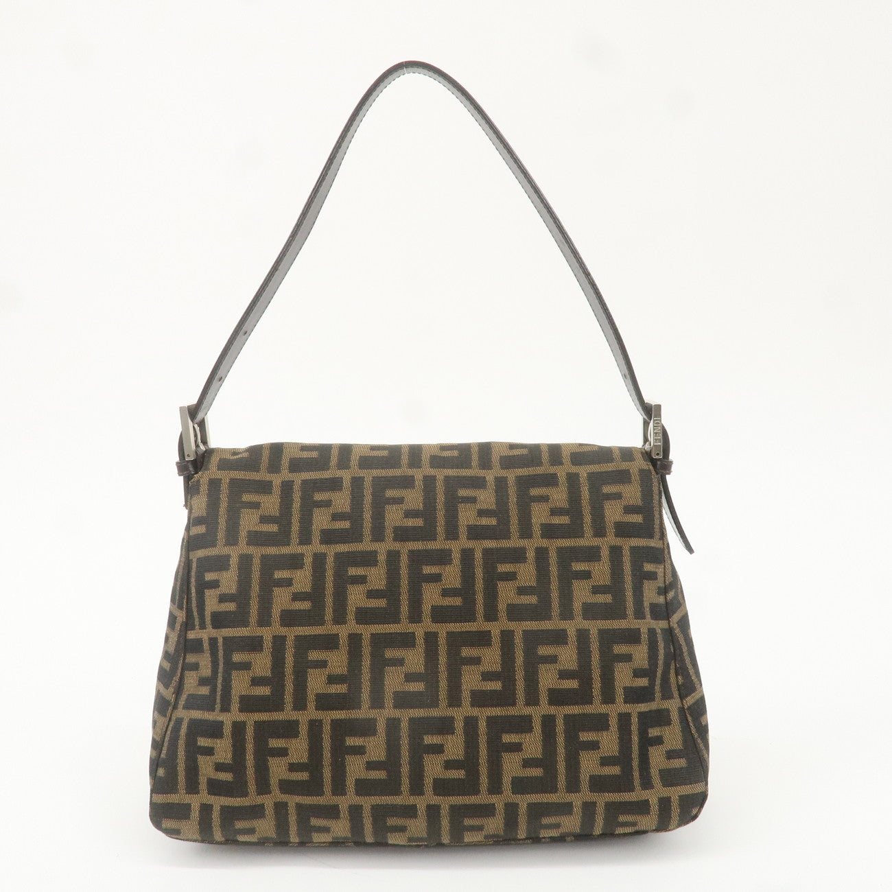 FENDI Mamma Baguette Zucca Canvas Leather Bag Brown Black 26325