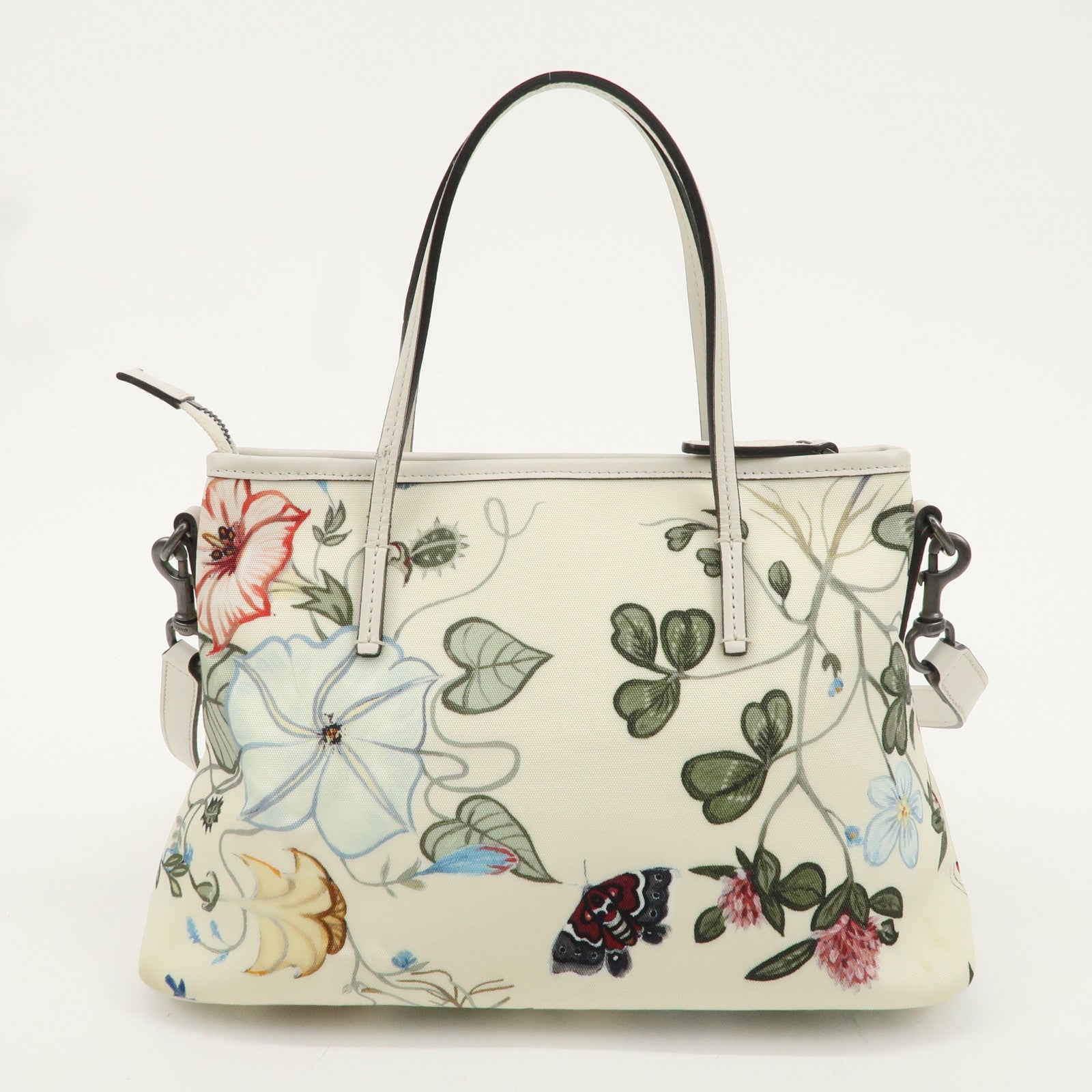 GUCCI Flora Canvas Leather 2WAY Bag Hand Shoulder Bag Ivory 353440