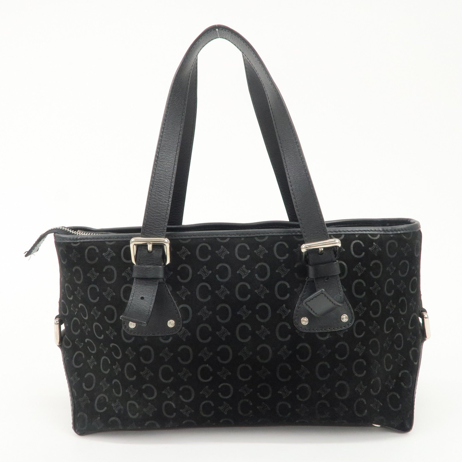 CELINE C Macadam Suede Leather Tote Bag Black Used