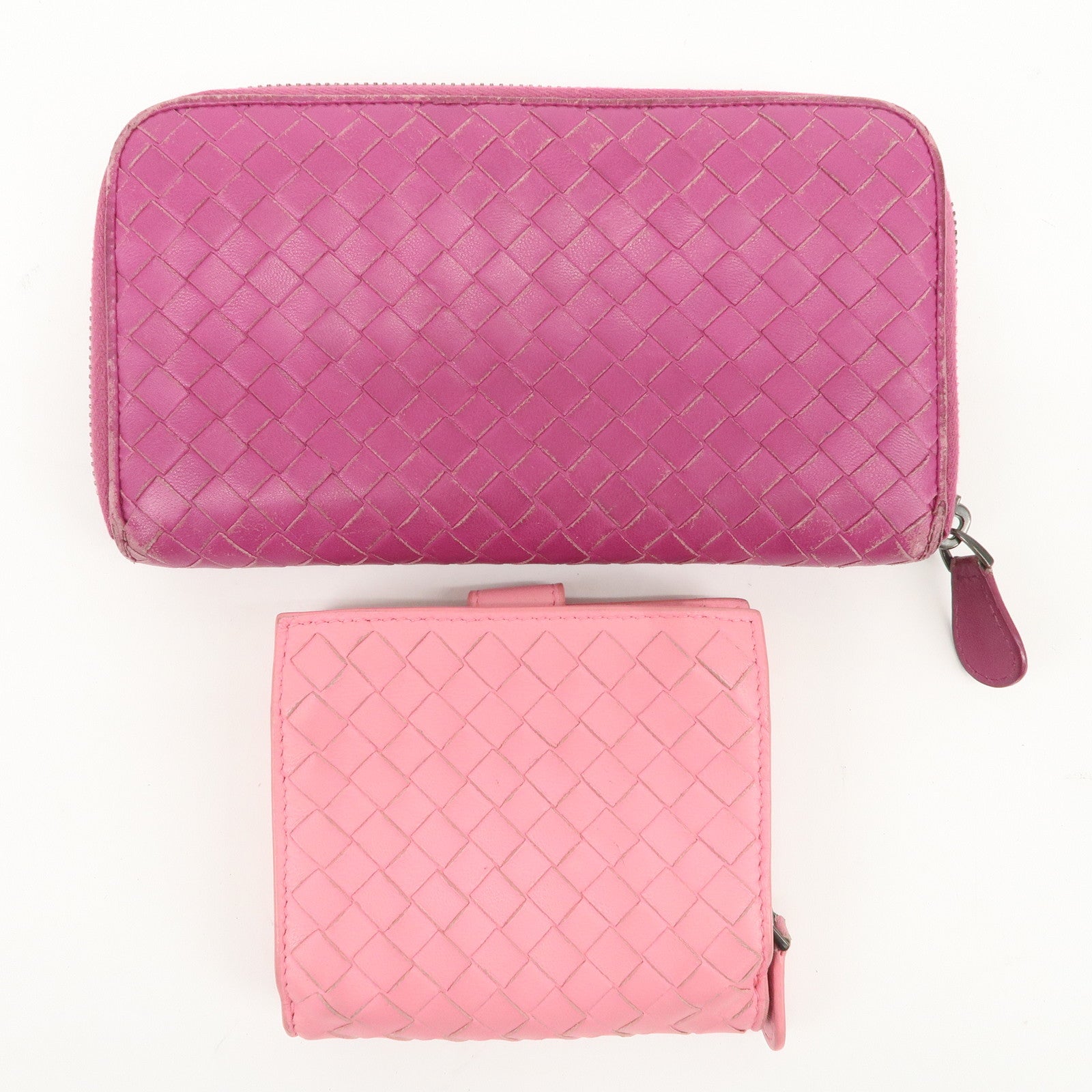 BOTTEGA VENETA Set of 2 Intrecciato Leather Wallet Pink