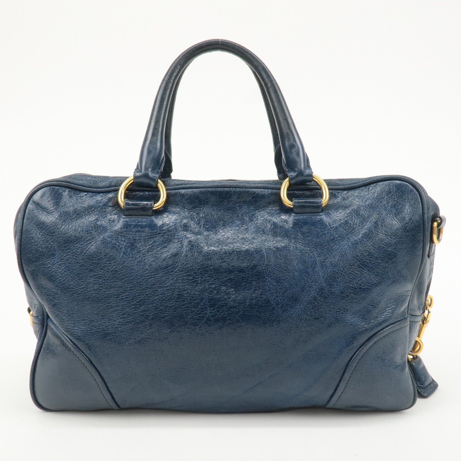 PRADA Leather 2way Hand Bag Shoulder Bag Blue BL0821