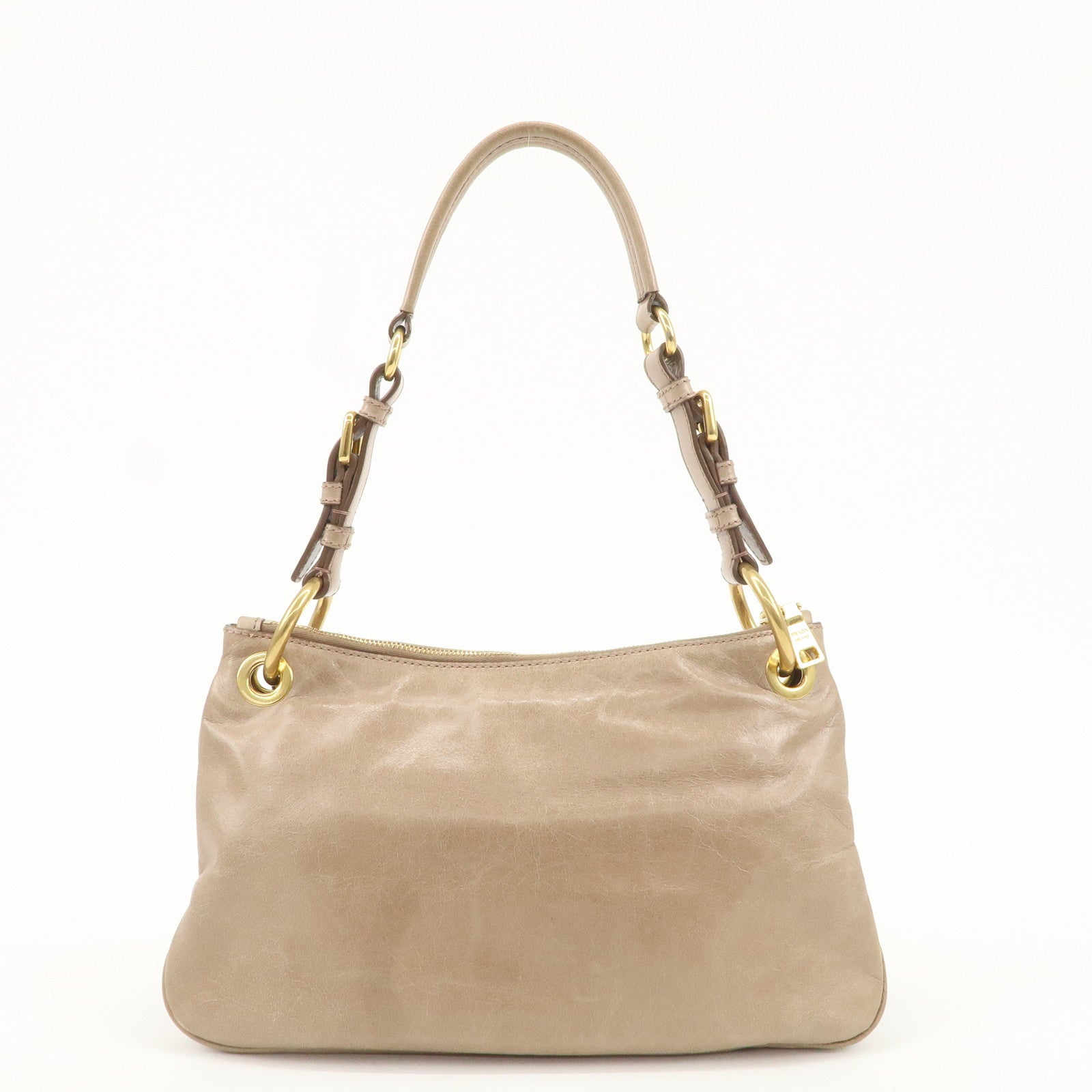 PRADA Leather Shoulder Bag Hand Bag Beige BR4984