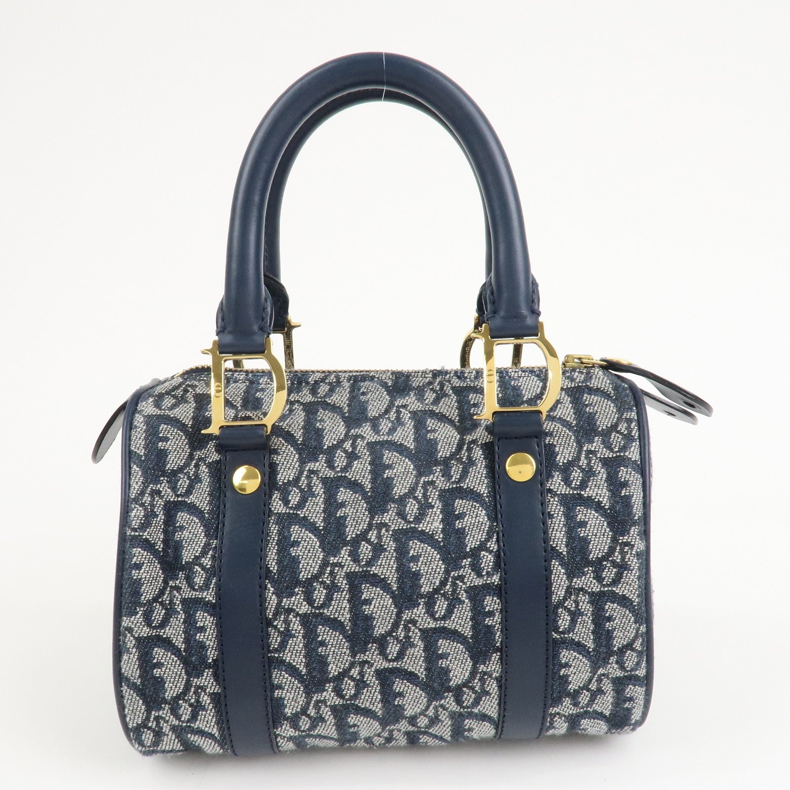 Christian Dior Trotter Canvas Leather Mini Boston Bag Navy