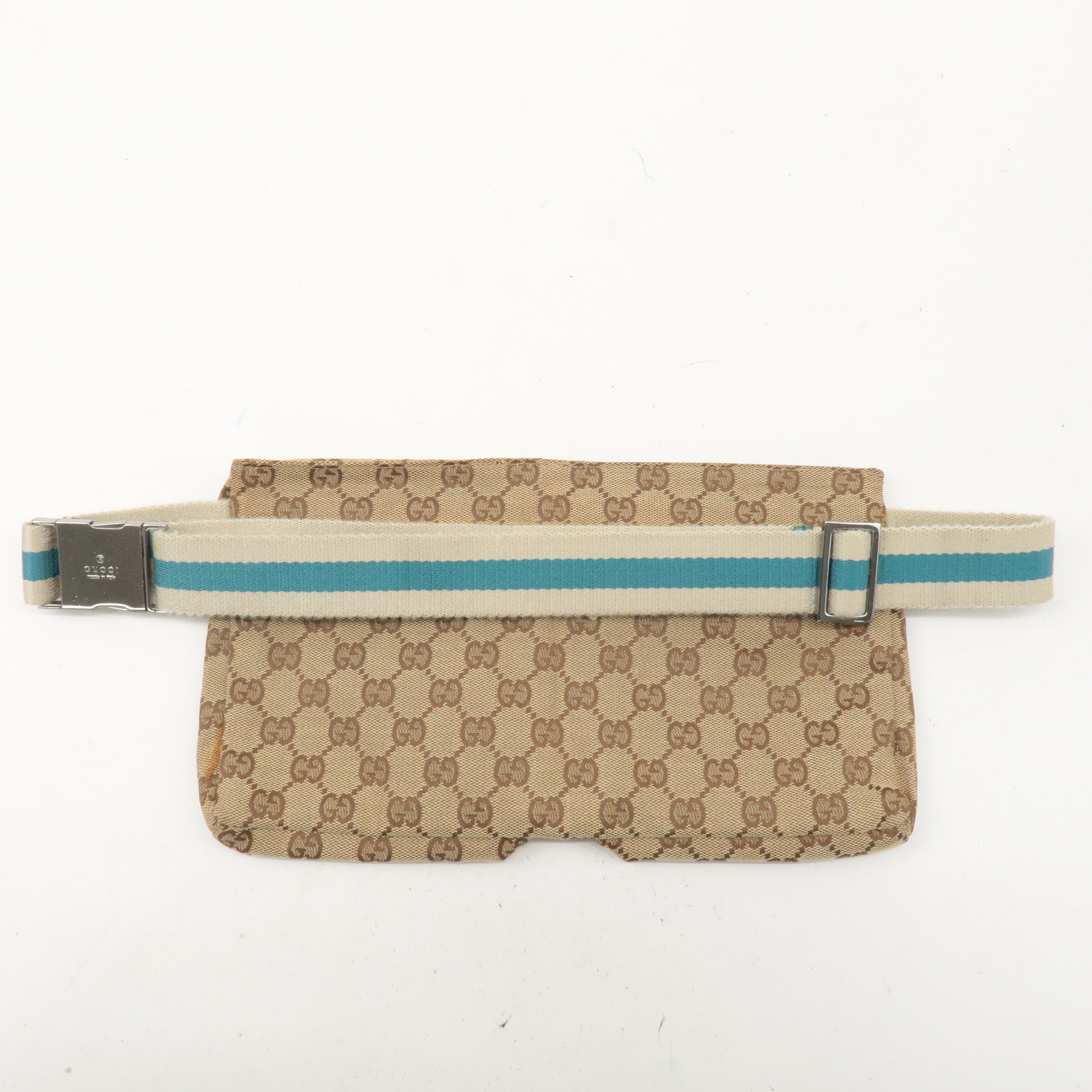 GUCCI GG Canvas Leather Waist Bag Crossbody Bag Turquoise 28566