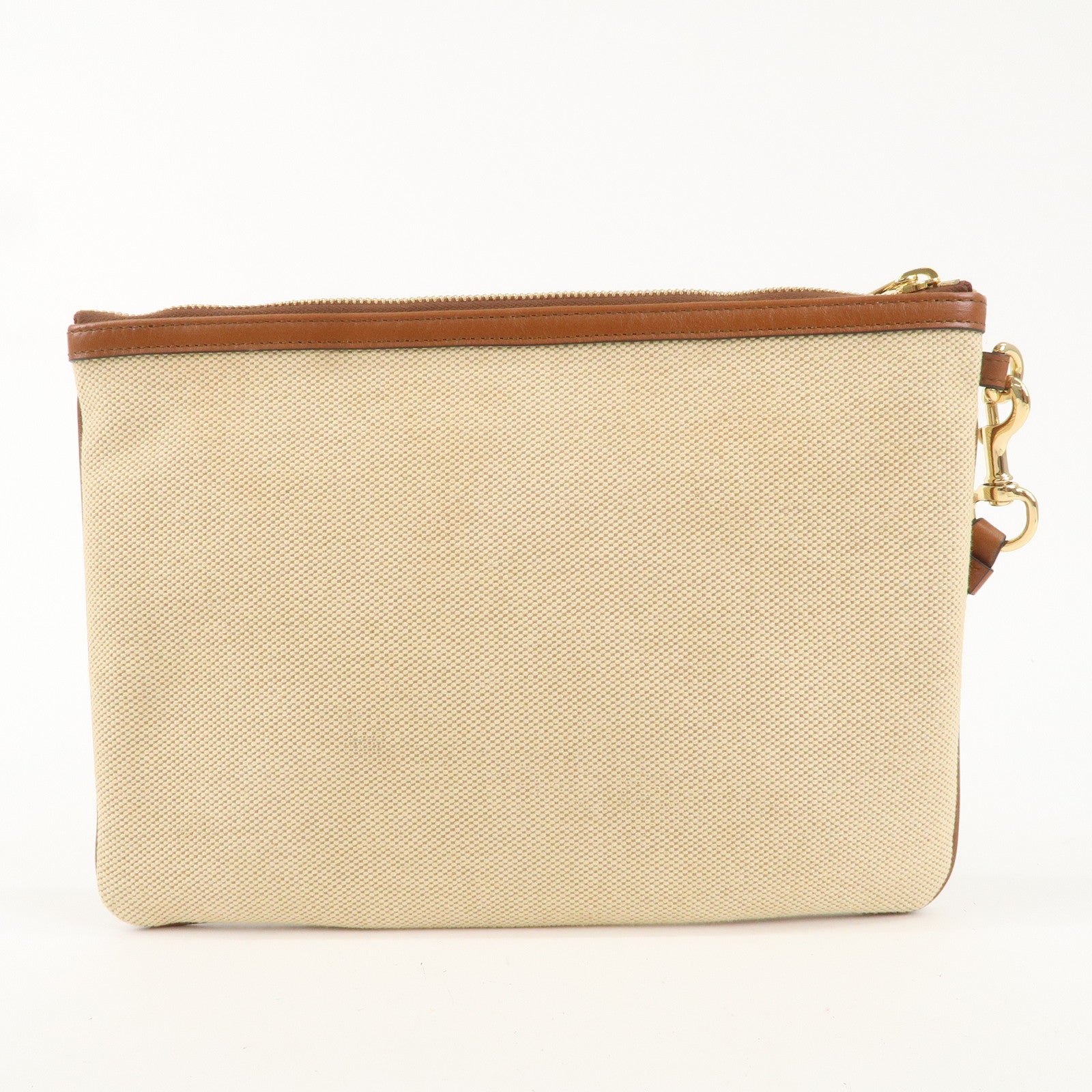 GUCCI Sherry Interlocking G Canvas Leather Clutch Bag Beige 576053