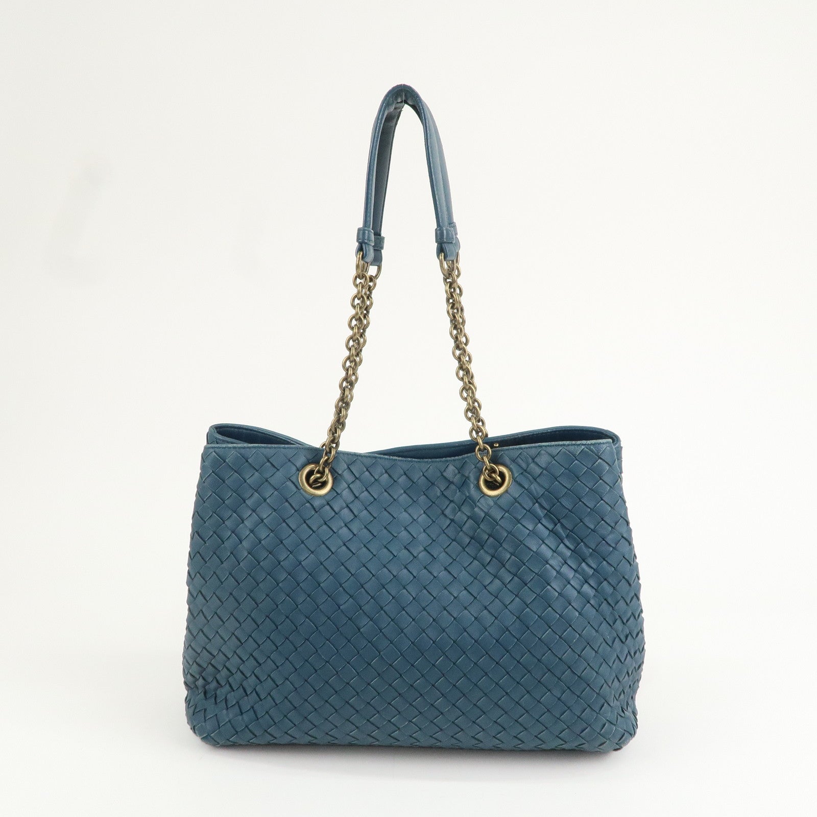 BOTTEGA VENTA Intrecciato Leather Shoulder Bag Hand Bag Blue