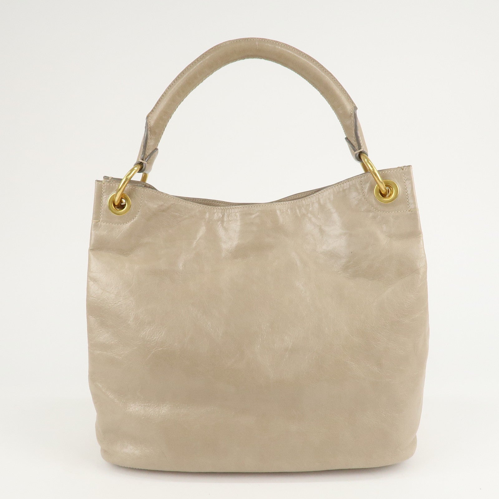 PRADA Leatehr Shoulder Bag Hand Bag Beige