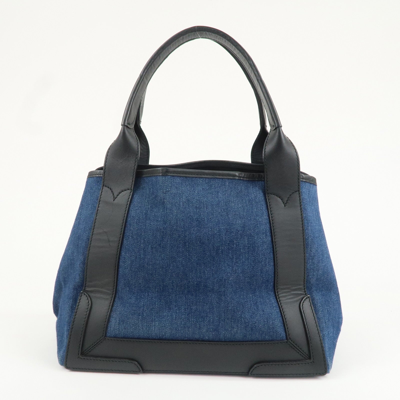 BALENCIAGA Denim Navy Cabas S Canvas Leather Tote Bag Blue 339933