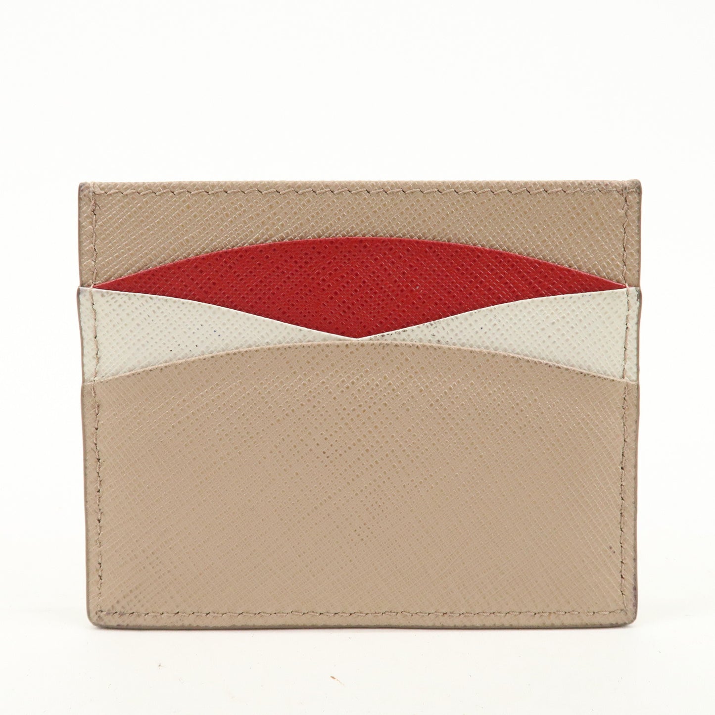 PRADA Logo Saffiano Leather Card Case Card Holder Pink Beige