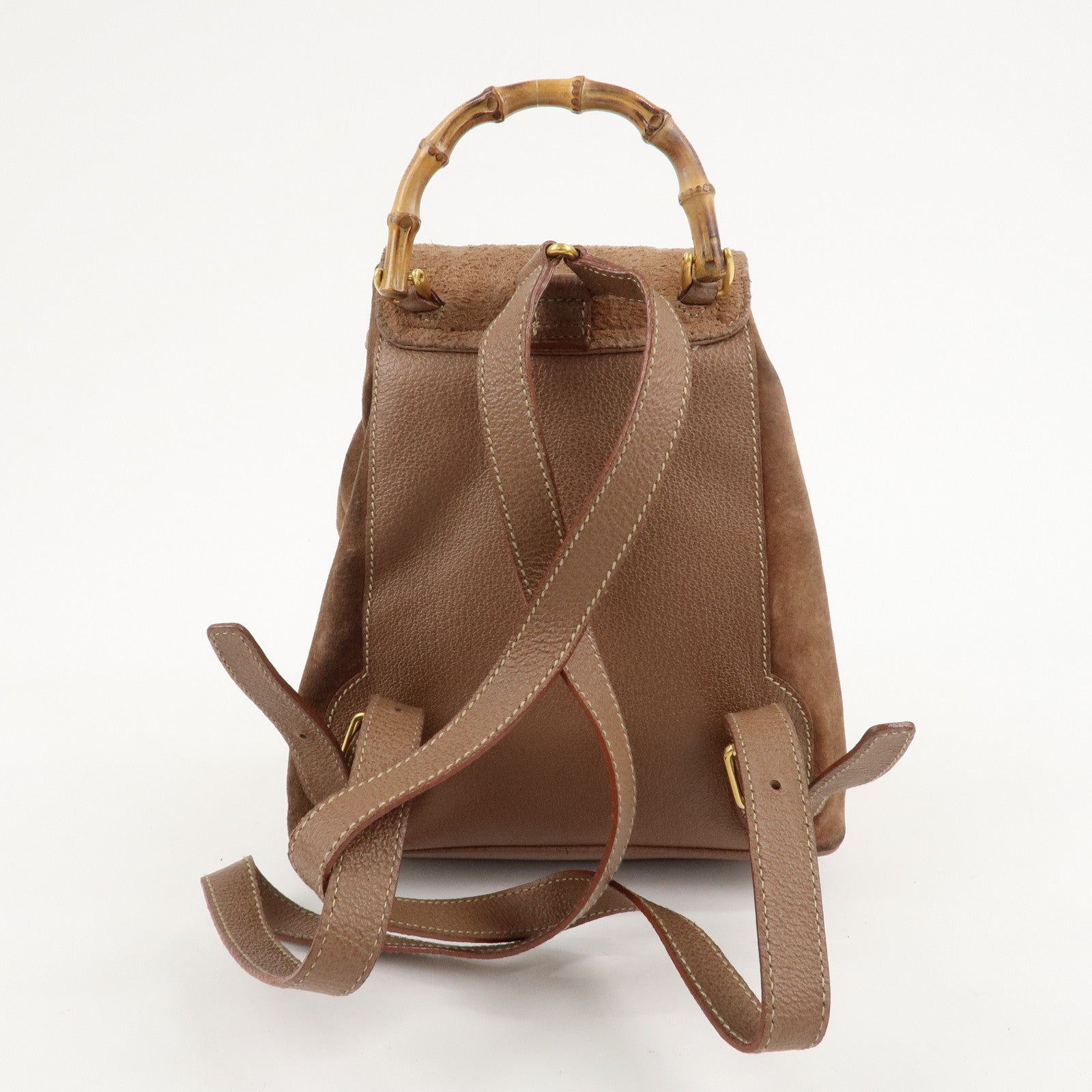 GUCCI Bamboo Suede Leather Back Pack Ruck Sack Brown 003.3444.0030