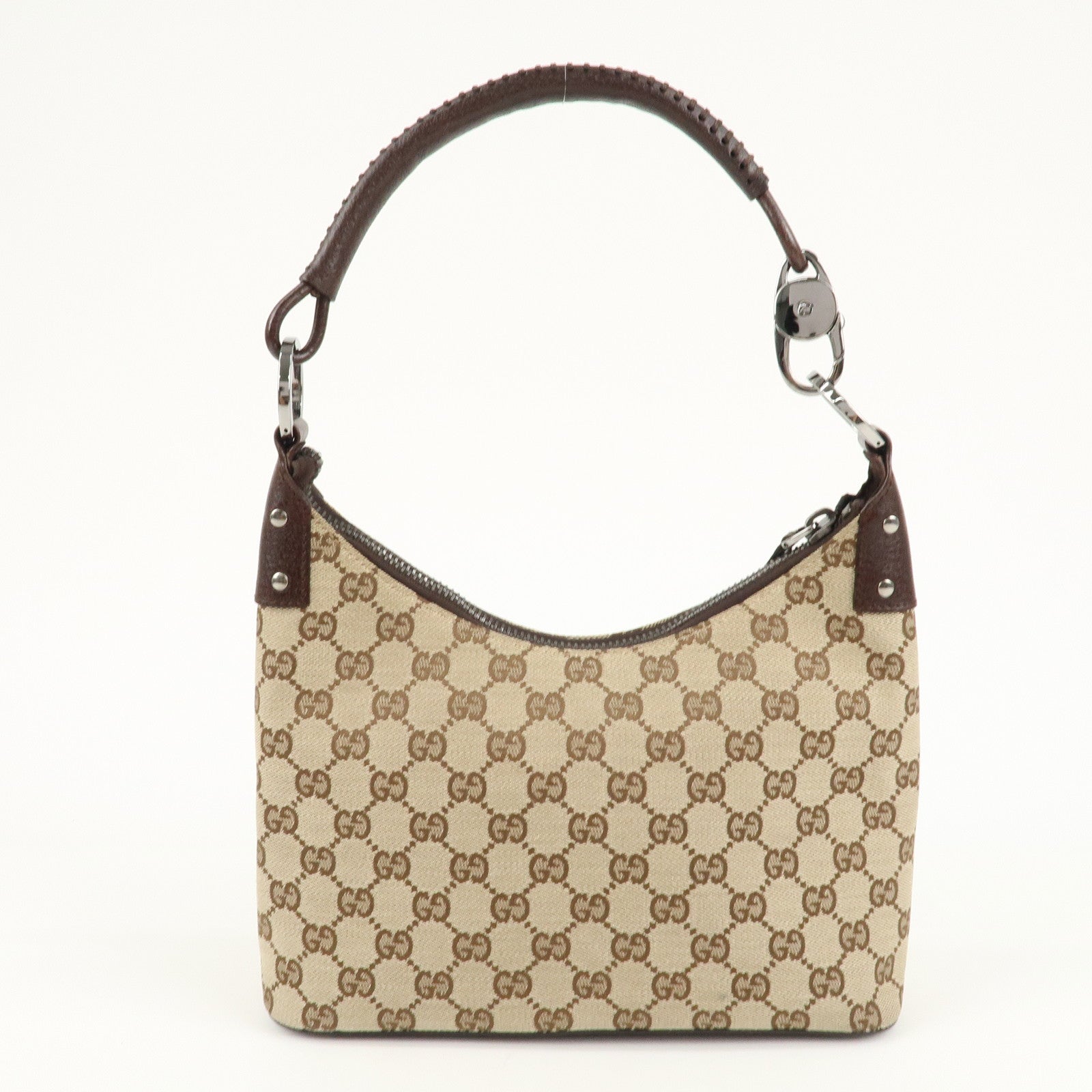 GUCCI GG Canvas Leather Shoulder Bag Hand Bag Beige Brown 115002