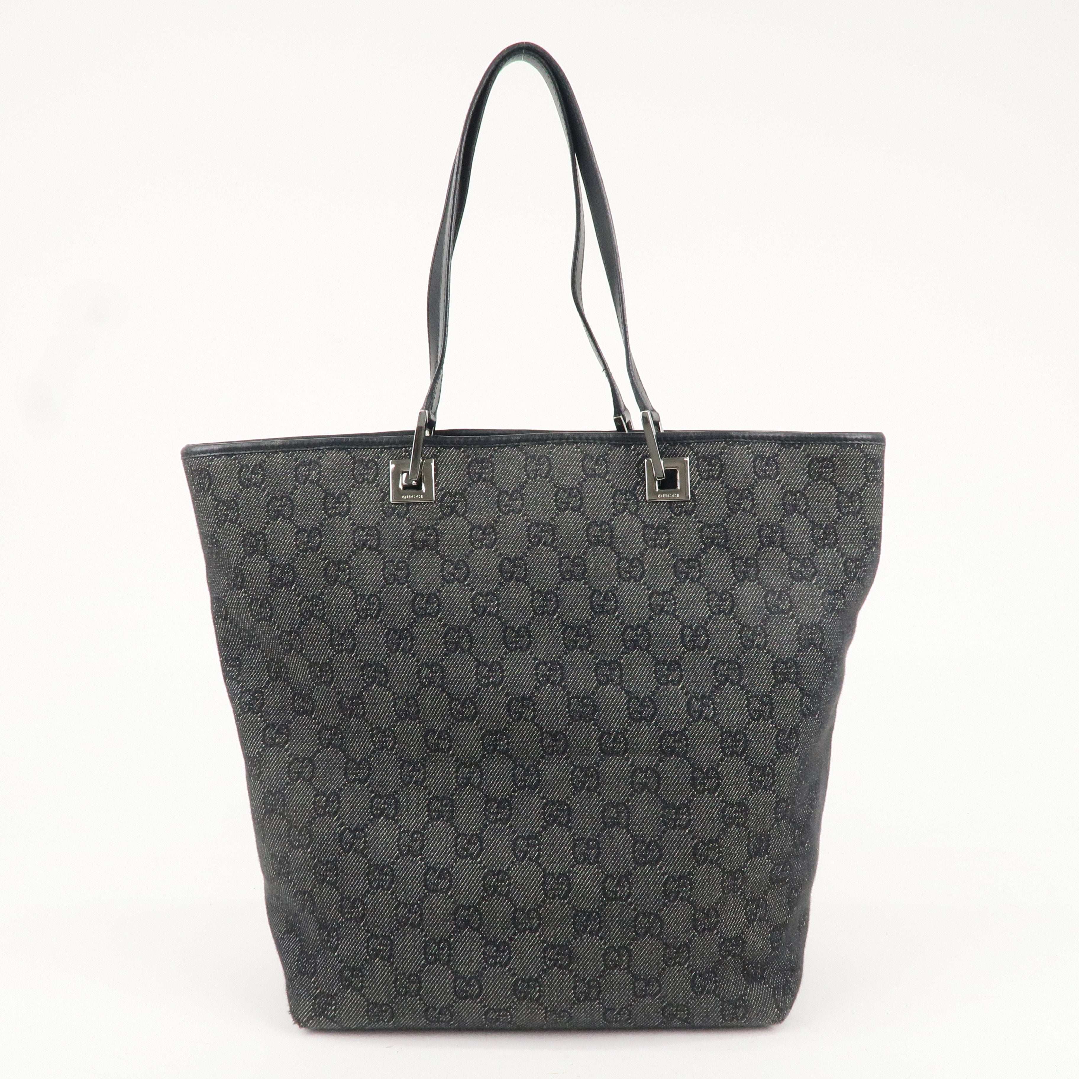 GUCCI GG Denim Leather Tote Bag Hand Bag Black 31243