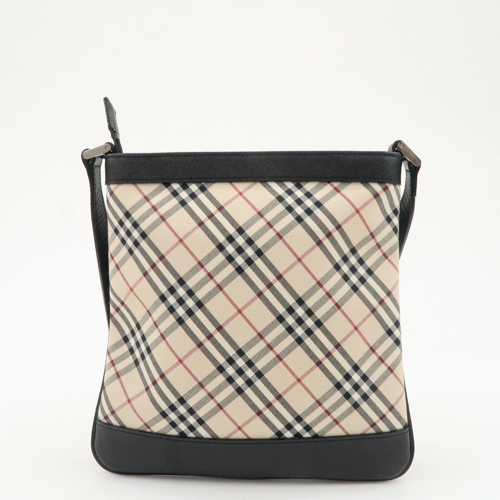 BURBERRY Canvas Leather Nova Plaid Shoulder Bag Beige Black