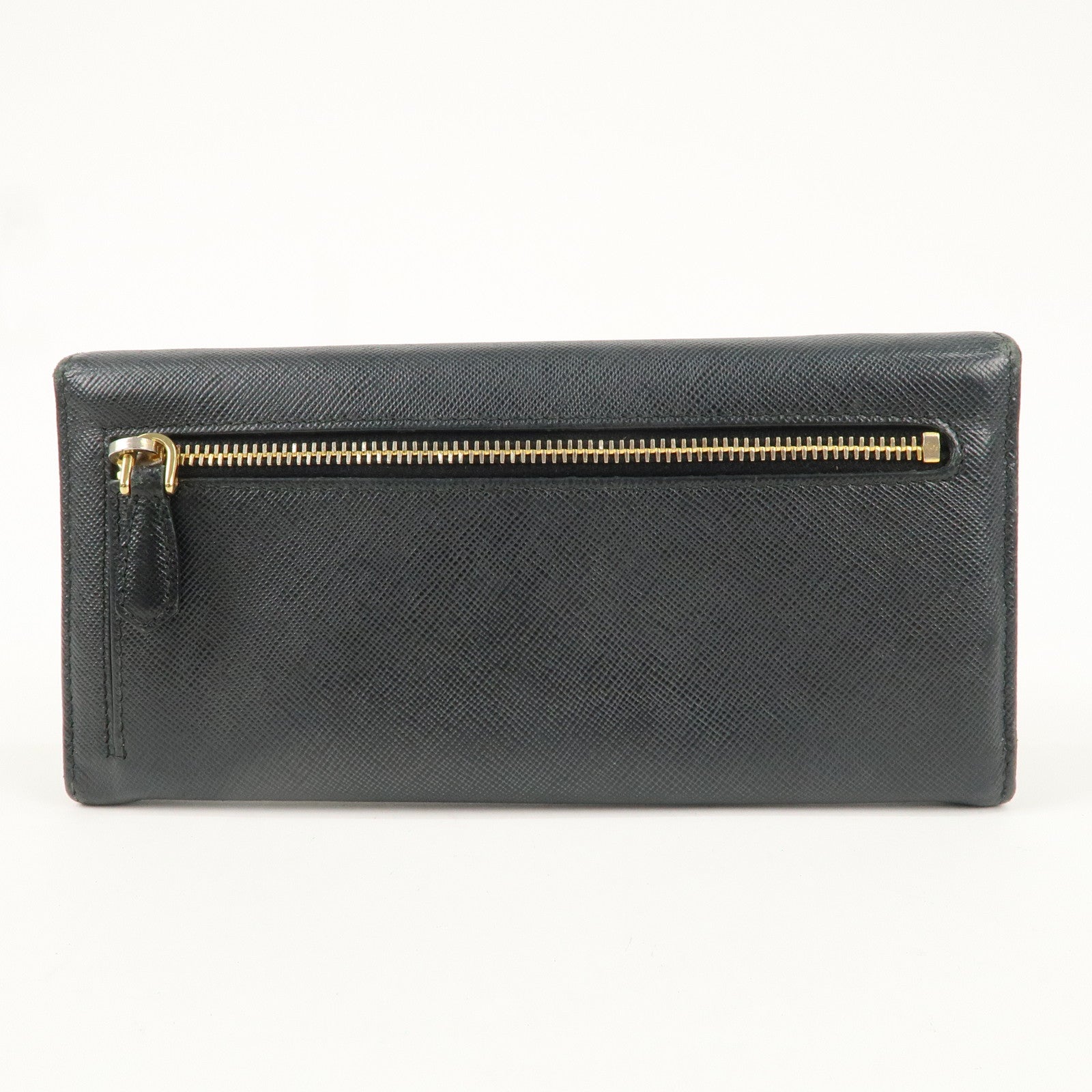 PRADA Logo Saffiano Leather Bi-fold Long Wallet Black Noir