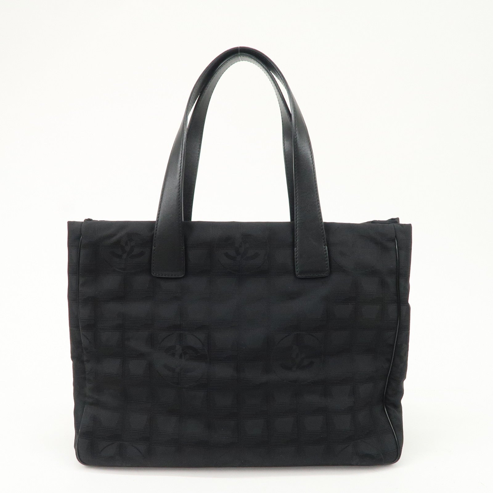 CHANEL New Travel Line Nylon Jacquard Leather Tote Bag A15991 Used