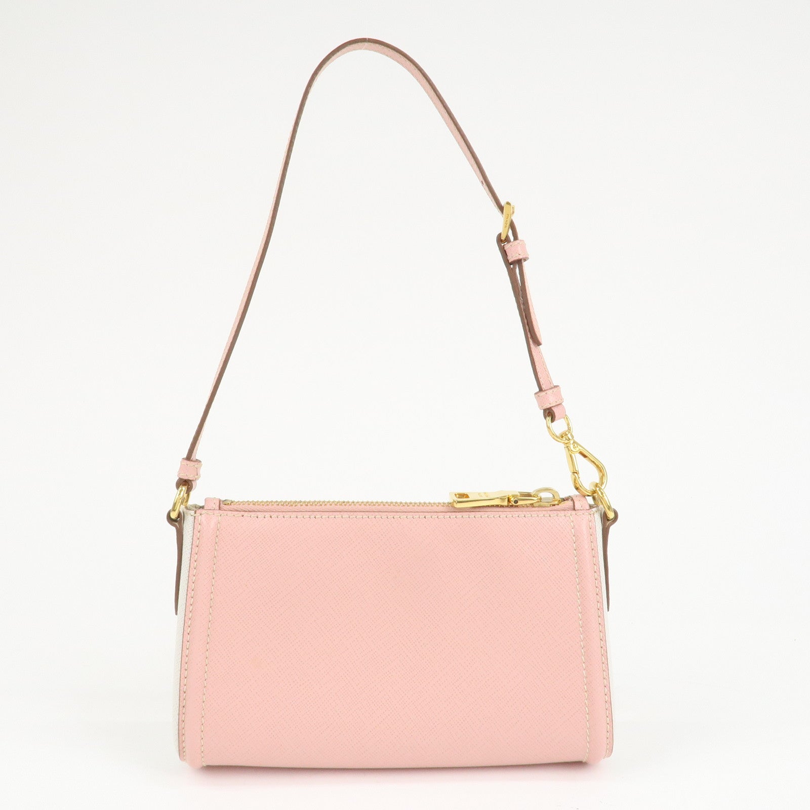 PRADA Logo Leather Shoulder Bag Pink Gold Hardware Used