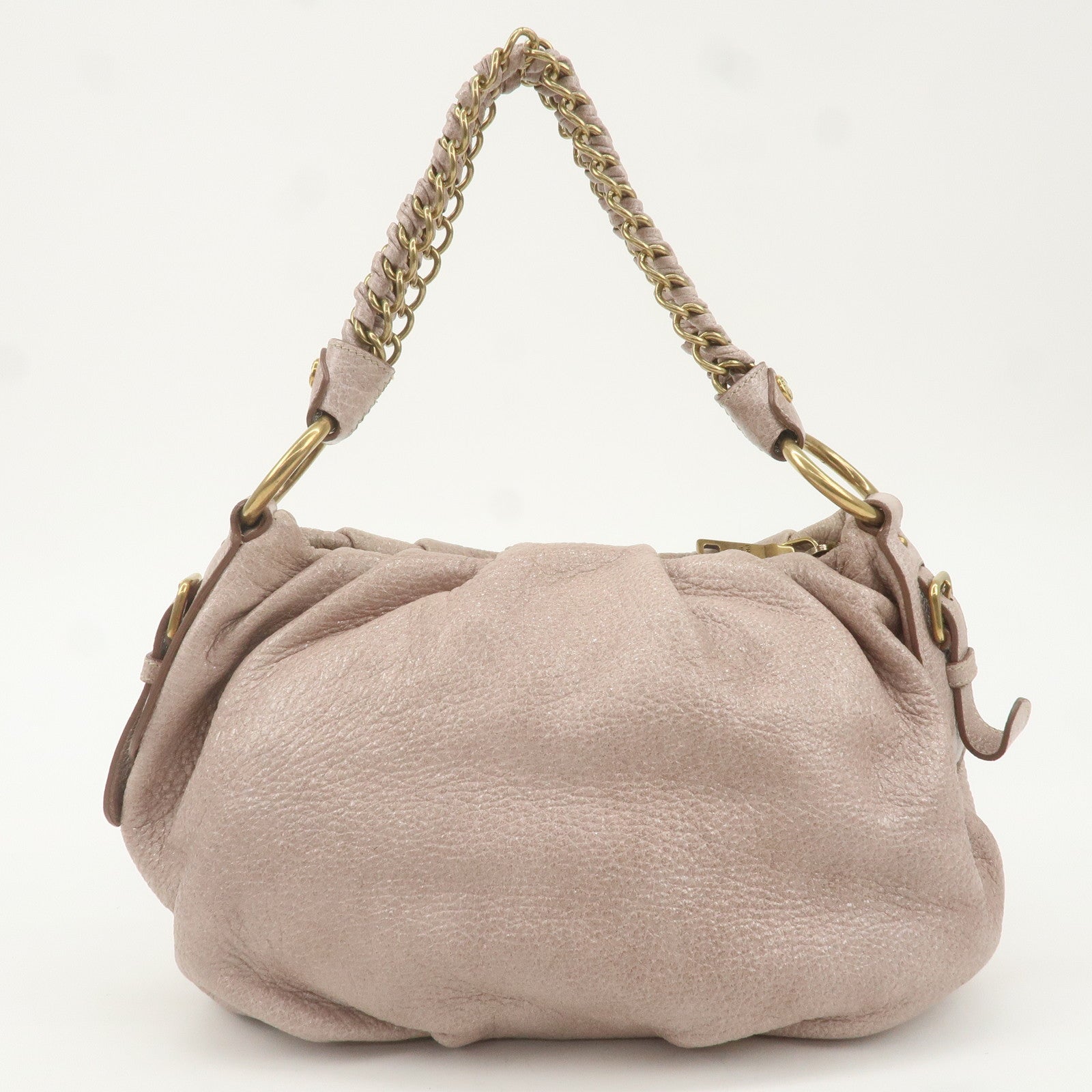 PRADA Leather Chain One-Shoulder Bag Pink Beige BR4243