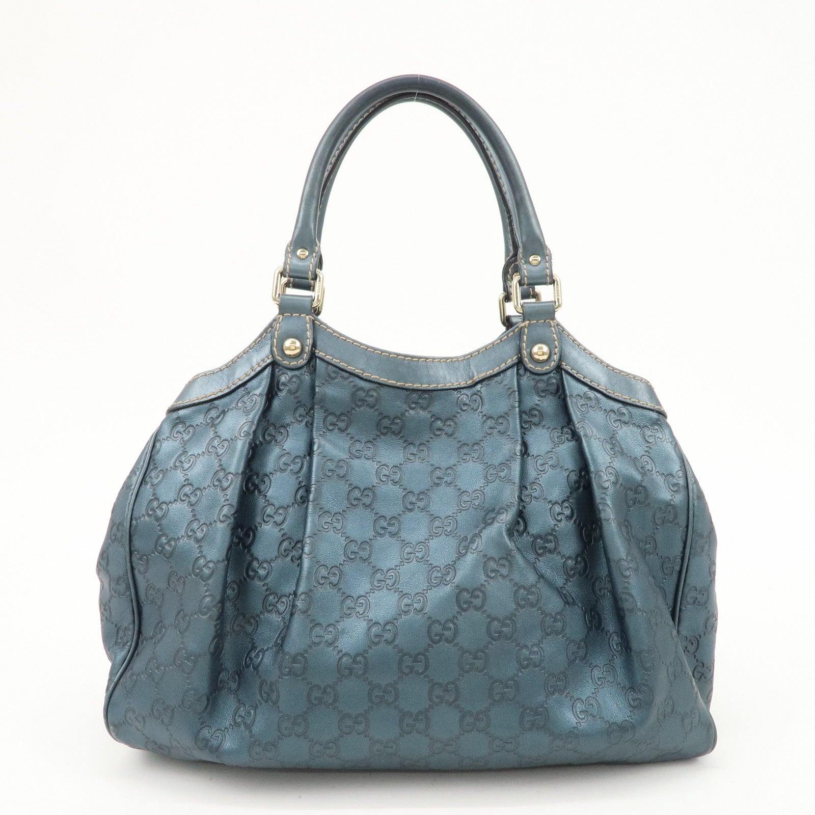 GUCCI Sukey Guccissima Leather Handbag Pearl Blue 211944