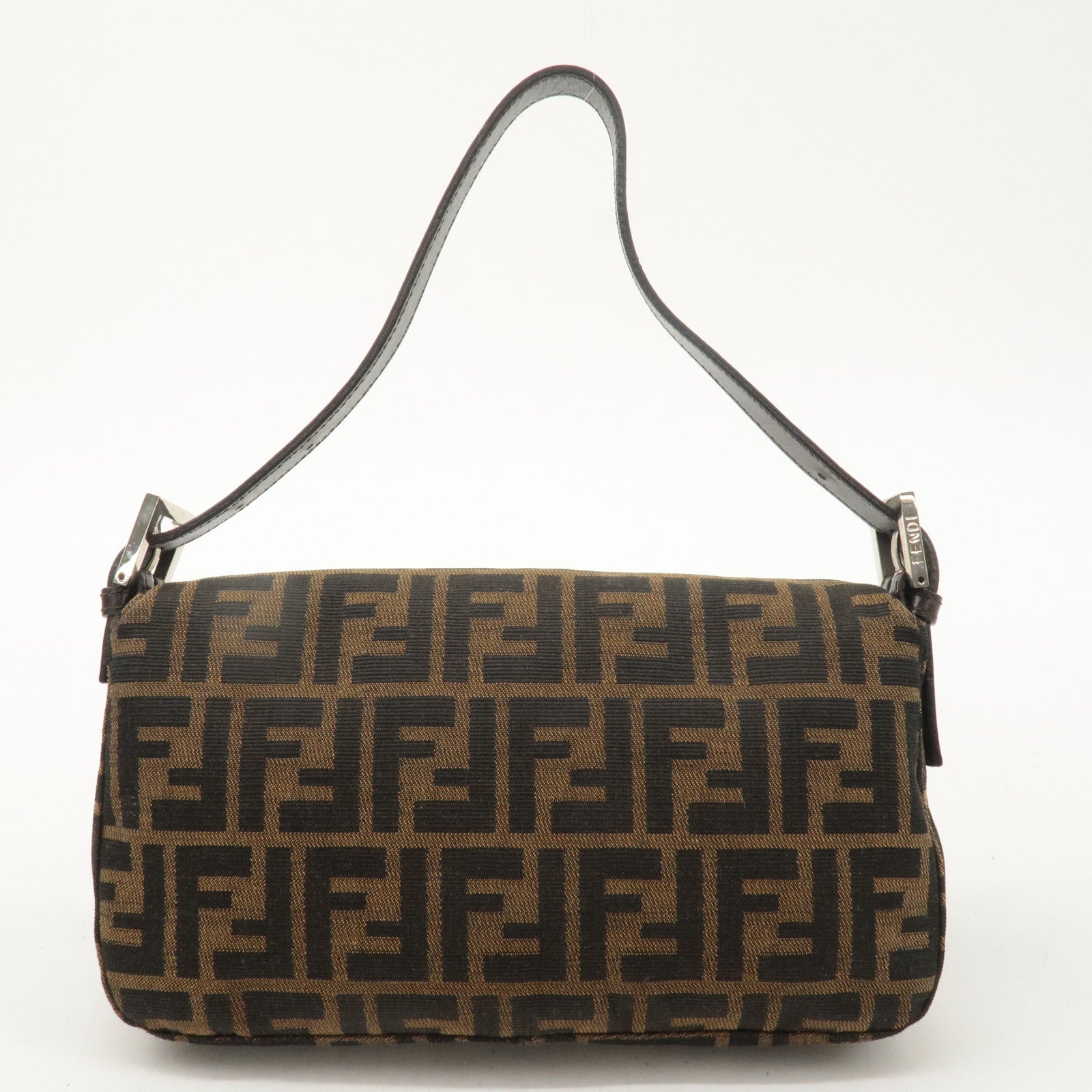 FENDI Mamma Baguette Canvas Leather Shoulder Bag Brown Black 26424