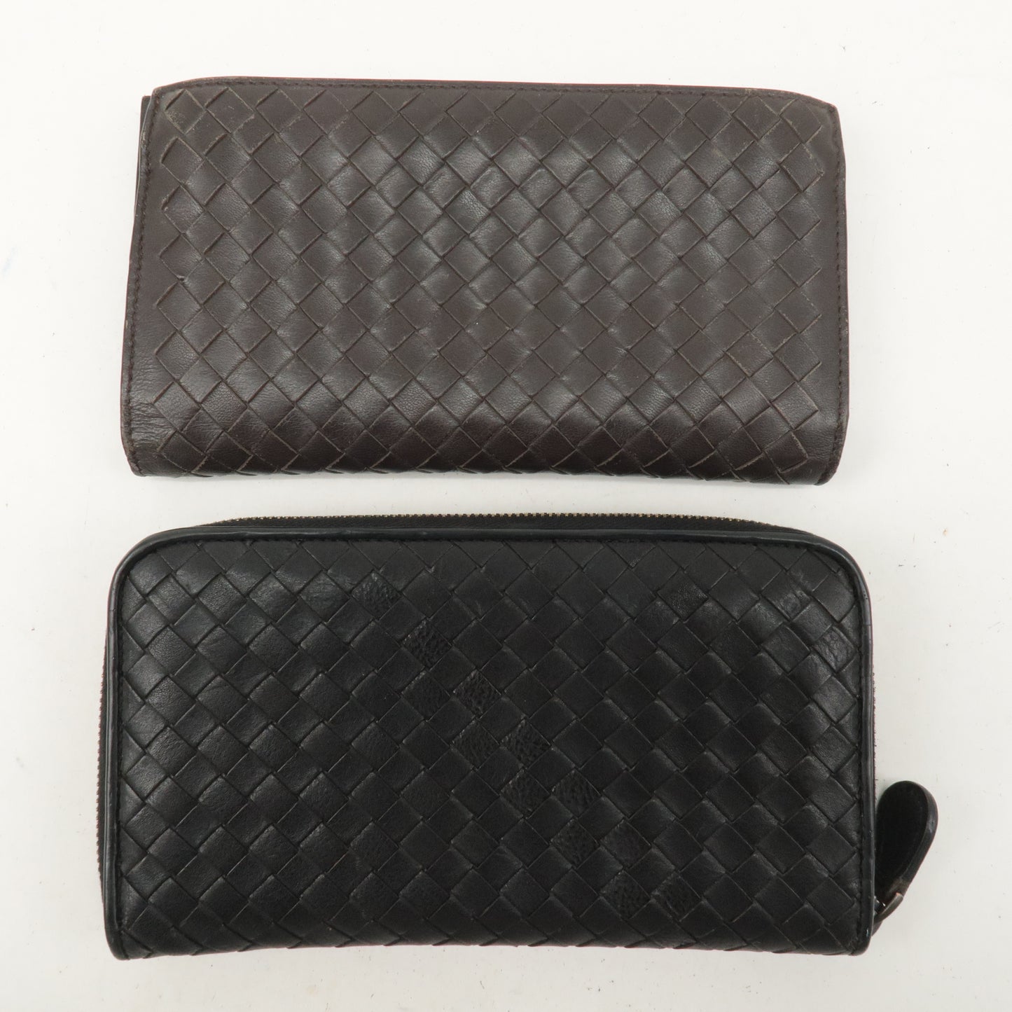 BOTTEGA VENETA Set of 2 Intrecciato Leather Wallet Black Brown