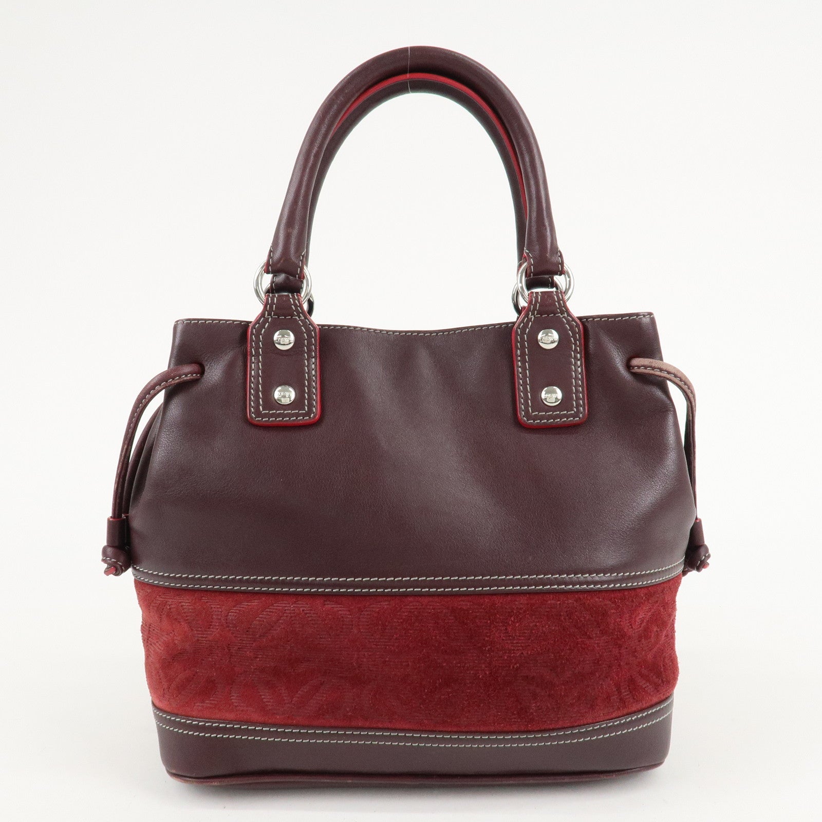 LOEWE Anagram Suede Leather Hand Bag Bordeaux