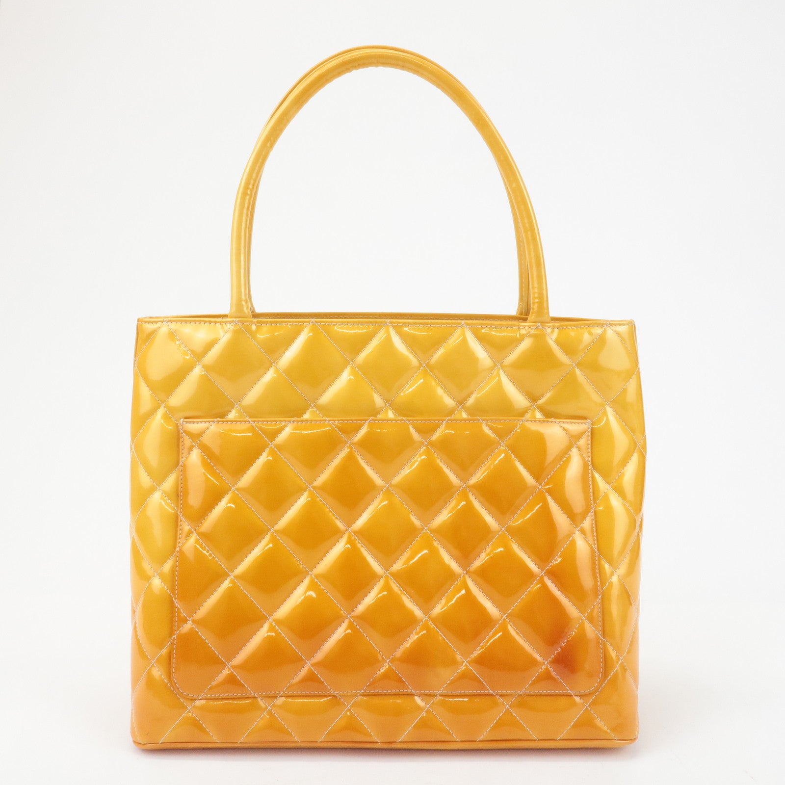 CHANEL Matelasse Patent Leather Medalion Tote Bag Yellow A01804 Used