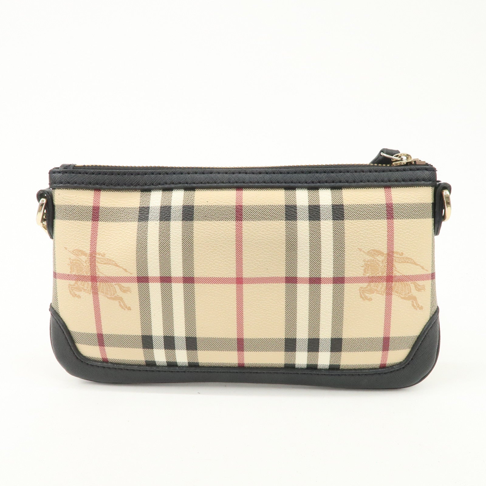 BURBERRY Nova Plaid PVC Leather Shoulder Bag Hand Bag Black Used