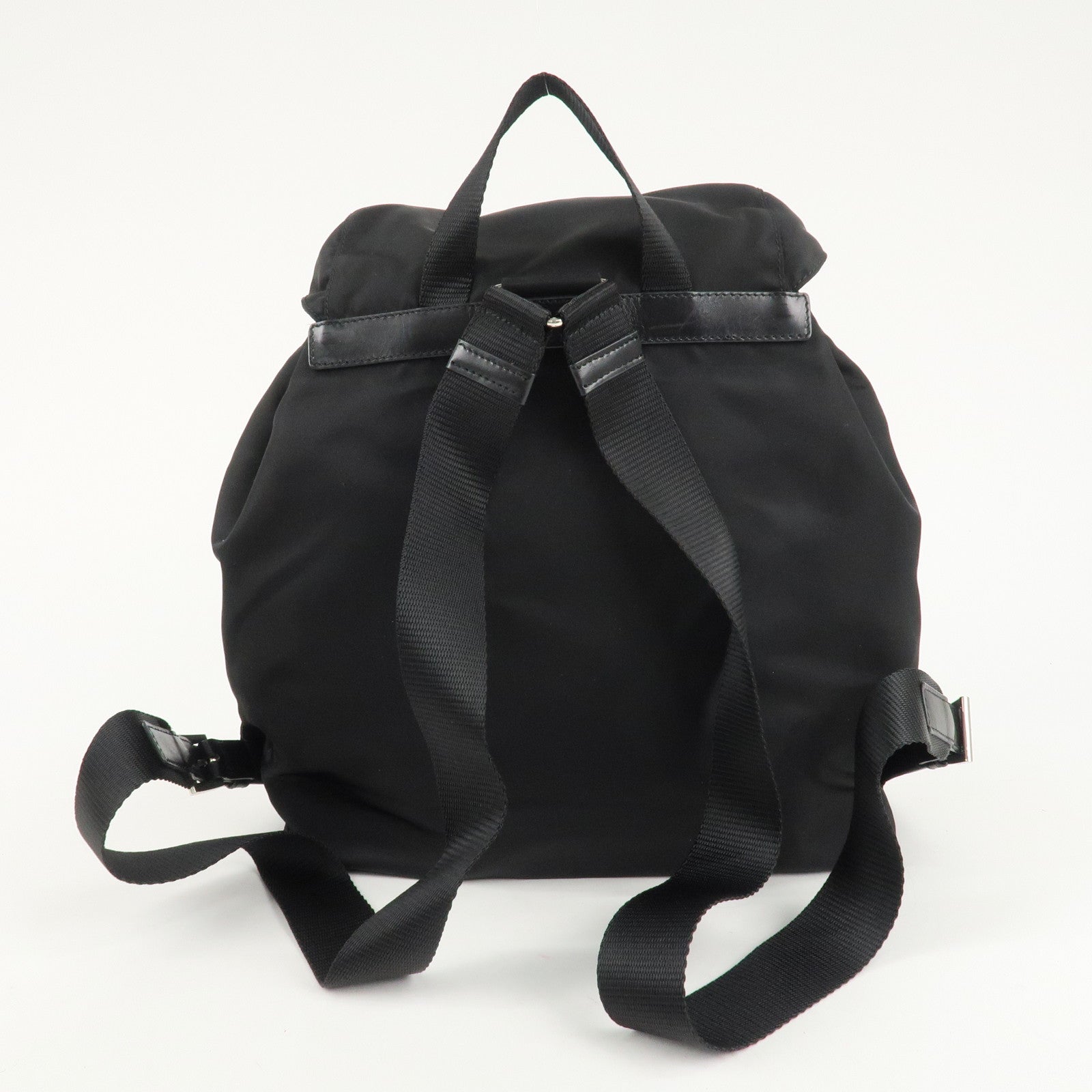 PRADA Logo Nylon Leather Back Pack Ruck Sack NERO Black BZ2811