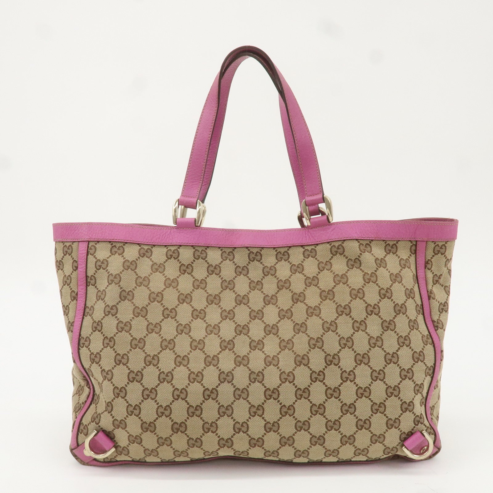 GUCCI Abbey Line GG Canvas Leather Tote Bag Beige Pink 141472