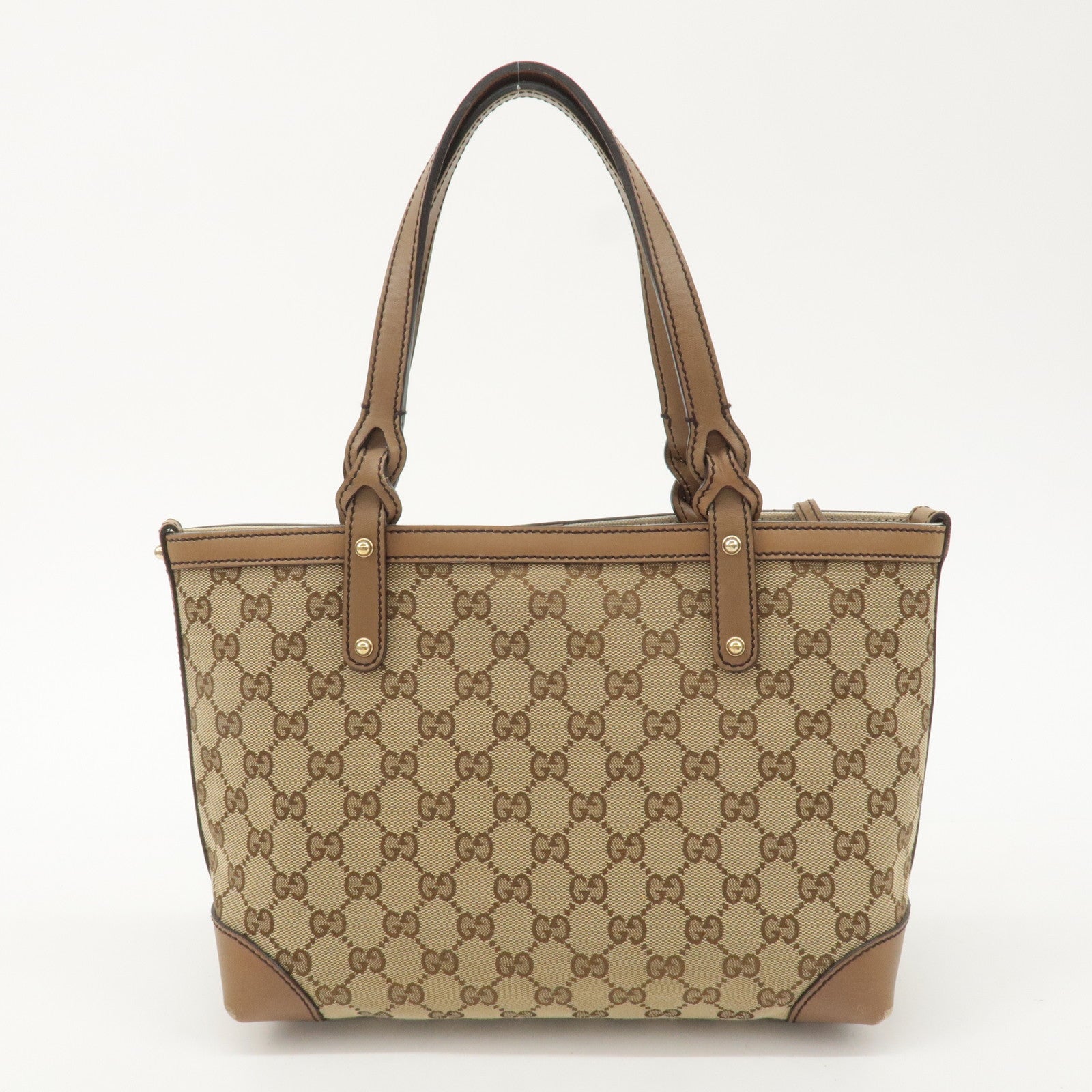 GUCCI GG Canvas Leather Tote Bag Hand Bag Beige 269878