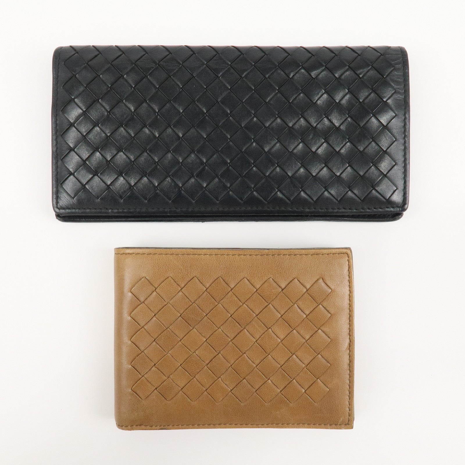 BOTTEGA VENETA Intrecciato Set of 2 Leather Wallet Brown Black Used