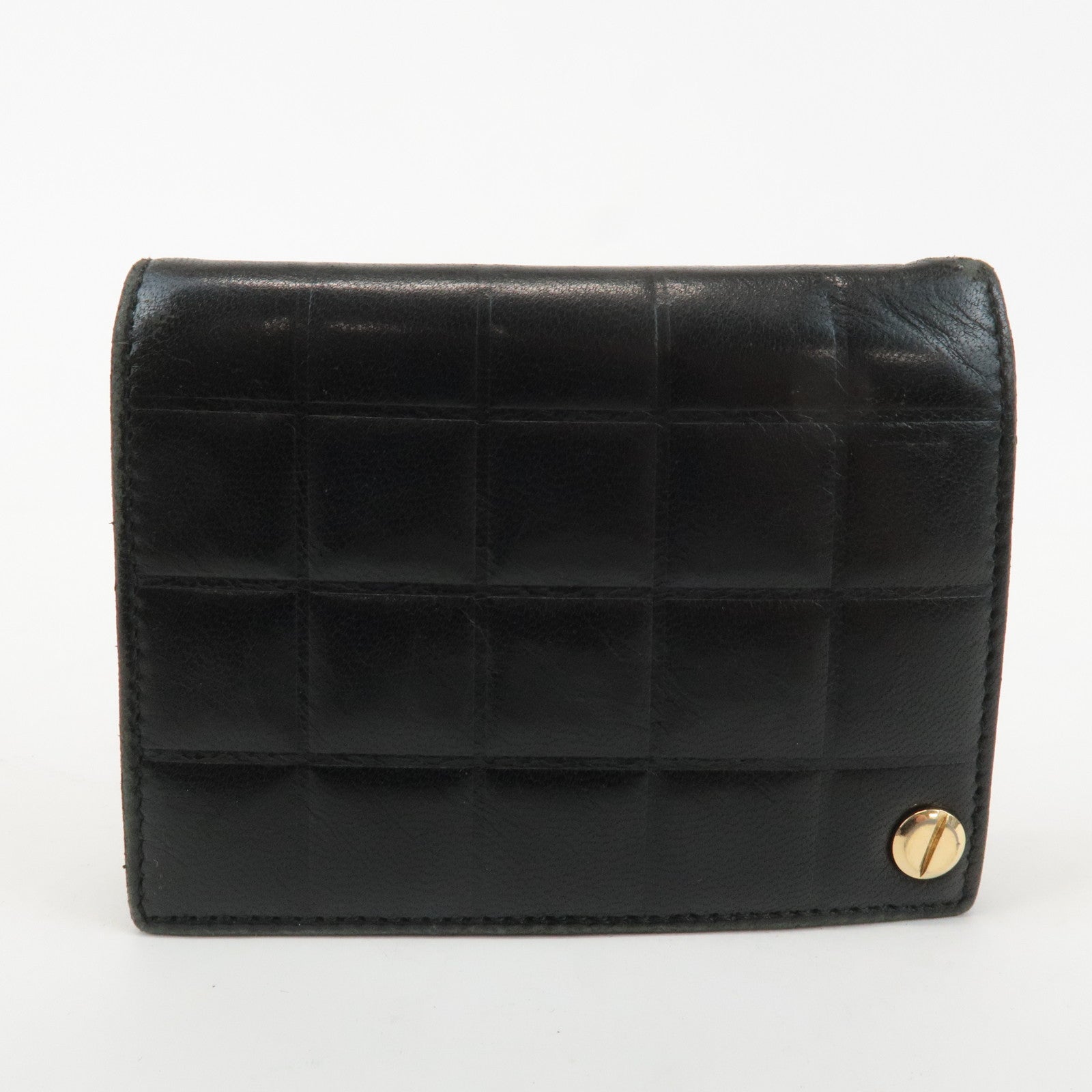 CHANEL Chocolate Bar Lamb Skin Card Case Black