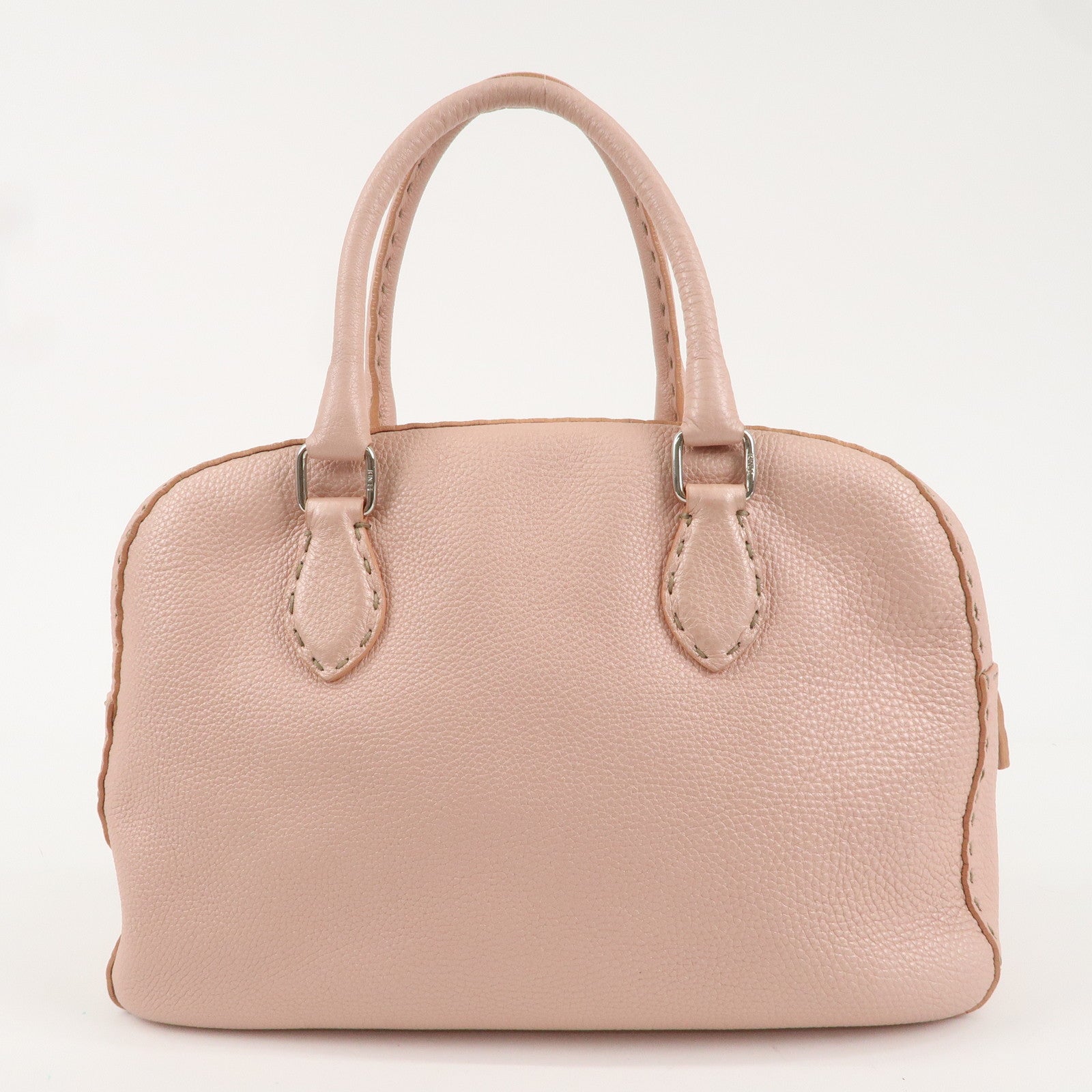 FENDI Selleria Leather Boston Bag Hand Bag Pink 8BN124